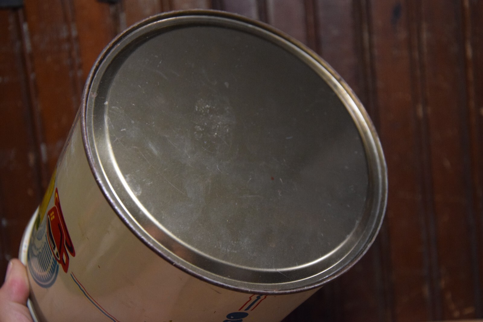 COOKIE FLOUR KITCHEN TIN LITHOGRAPHED METAL LID 1940s VINTAGE STORAGE 1 GALLON