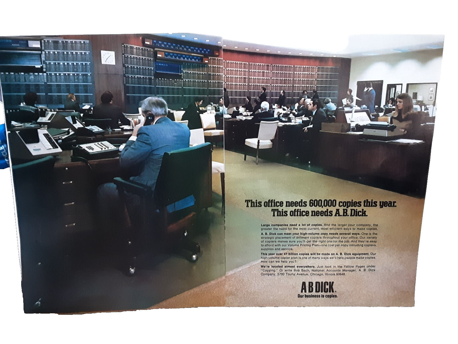 1973 AB Dick Our Business Is Copies Office Workers Print Ad vintage 70s