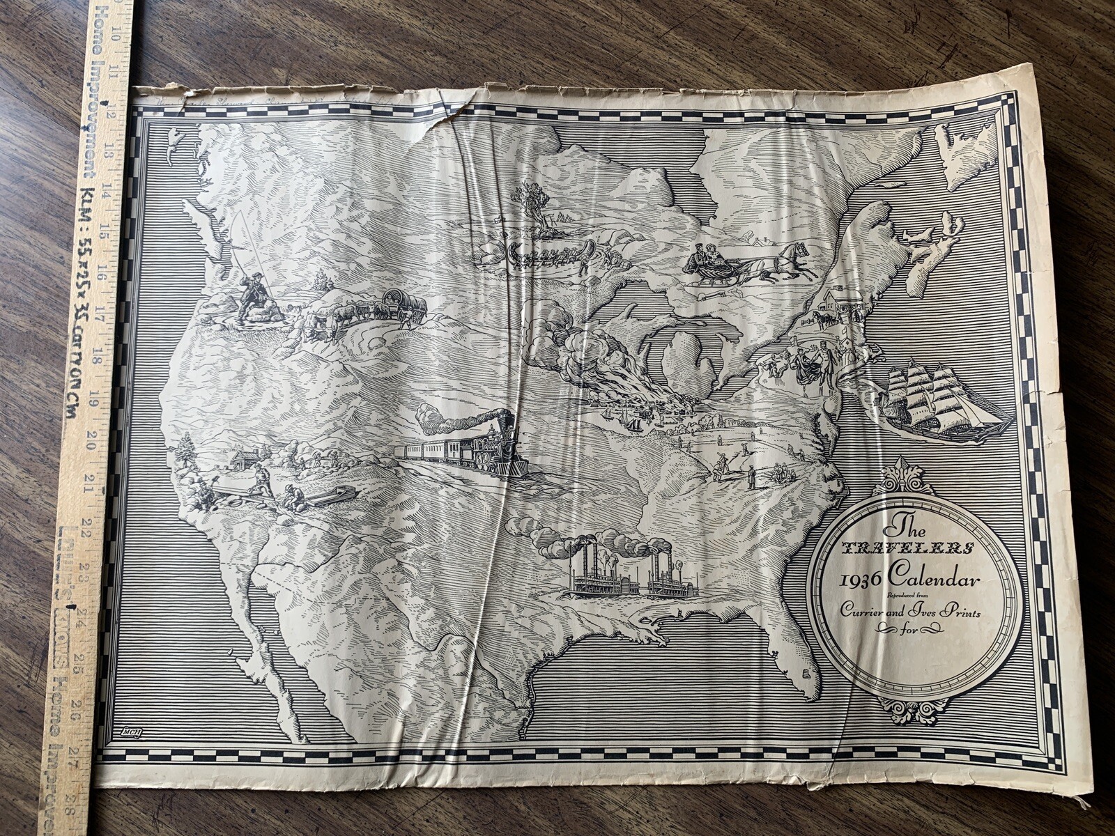 Currier and Ives 1936 Complete Calendar Prints Travelers Insurance Co Rare Vtg
