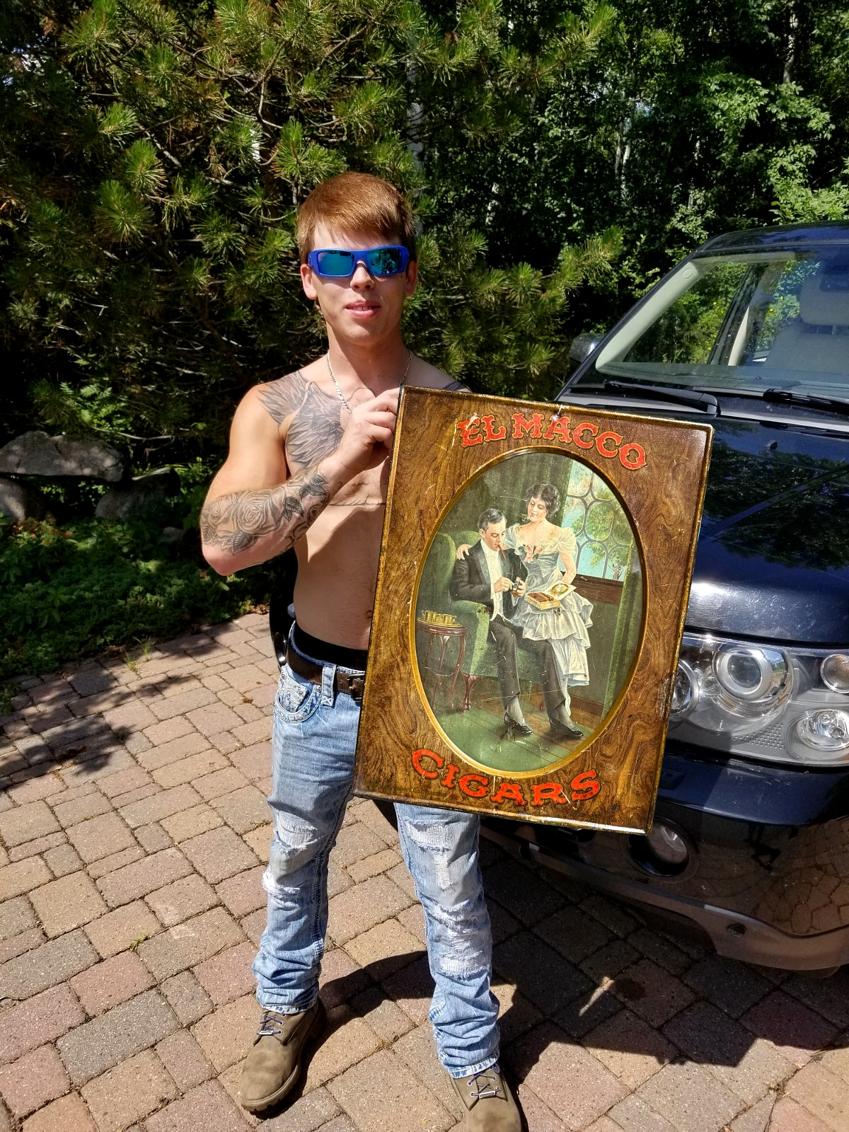 Vintage early Elmacco Cigars Smoking Tobacco Metal Sign Victorian 21 by 24