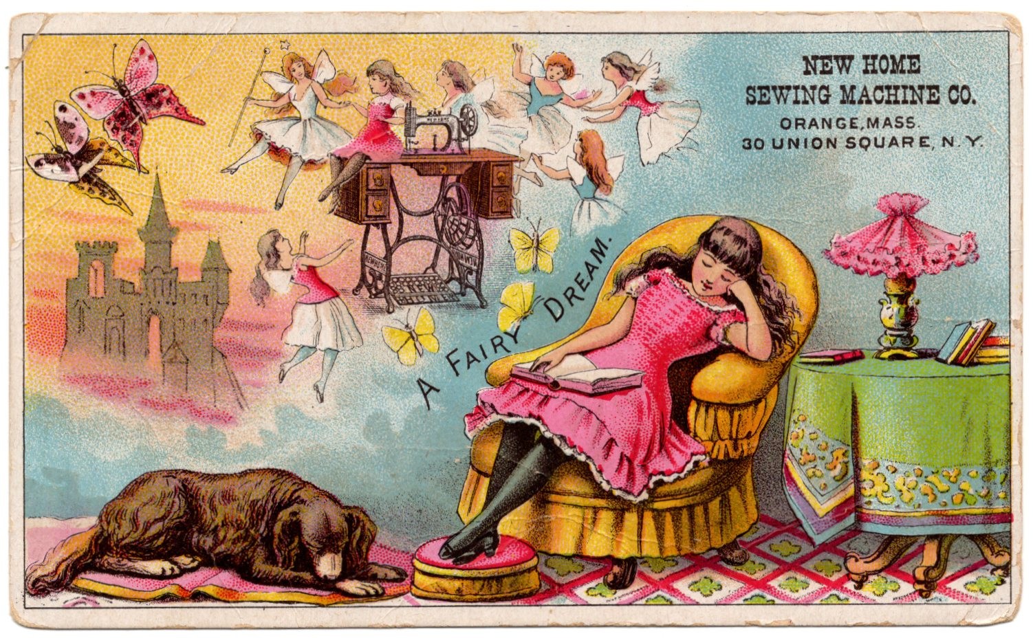 New Home Sewing Machine Victorian Trade Card – Fairy Dream Girl, Fantasy