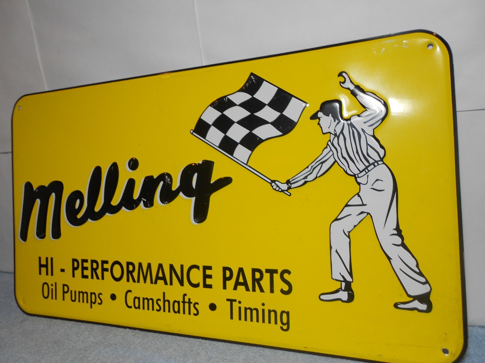 18×10 in MELLING HI-PERFORMANCE PARTS ADV. SIGN EMBOSSED TIN METAL TACKER – X149