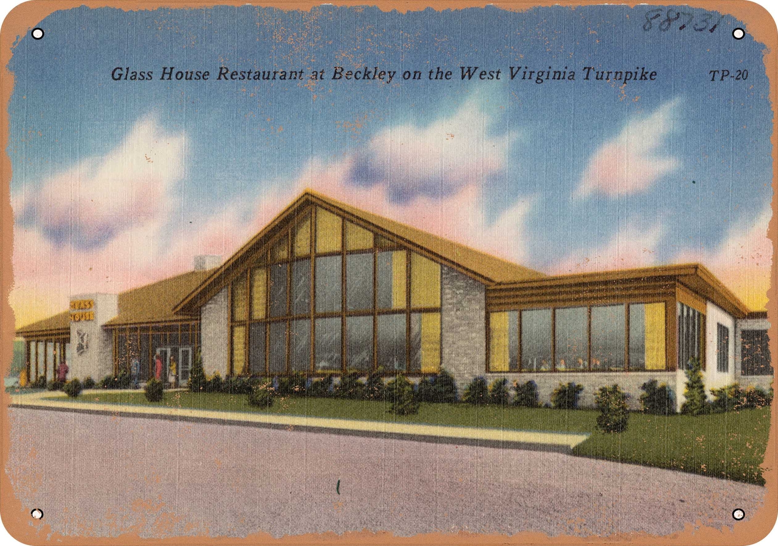 Metal Sign – West Virginia Postcard – Glass House Restaurant at Beckley on the