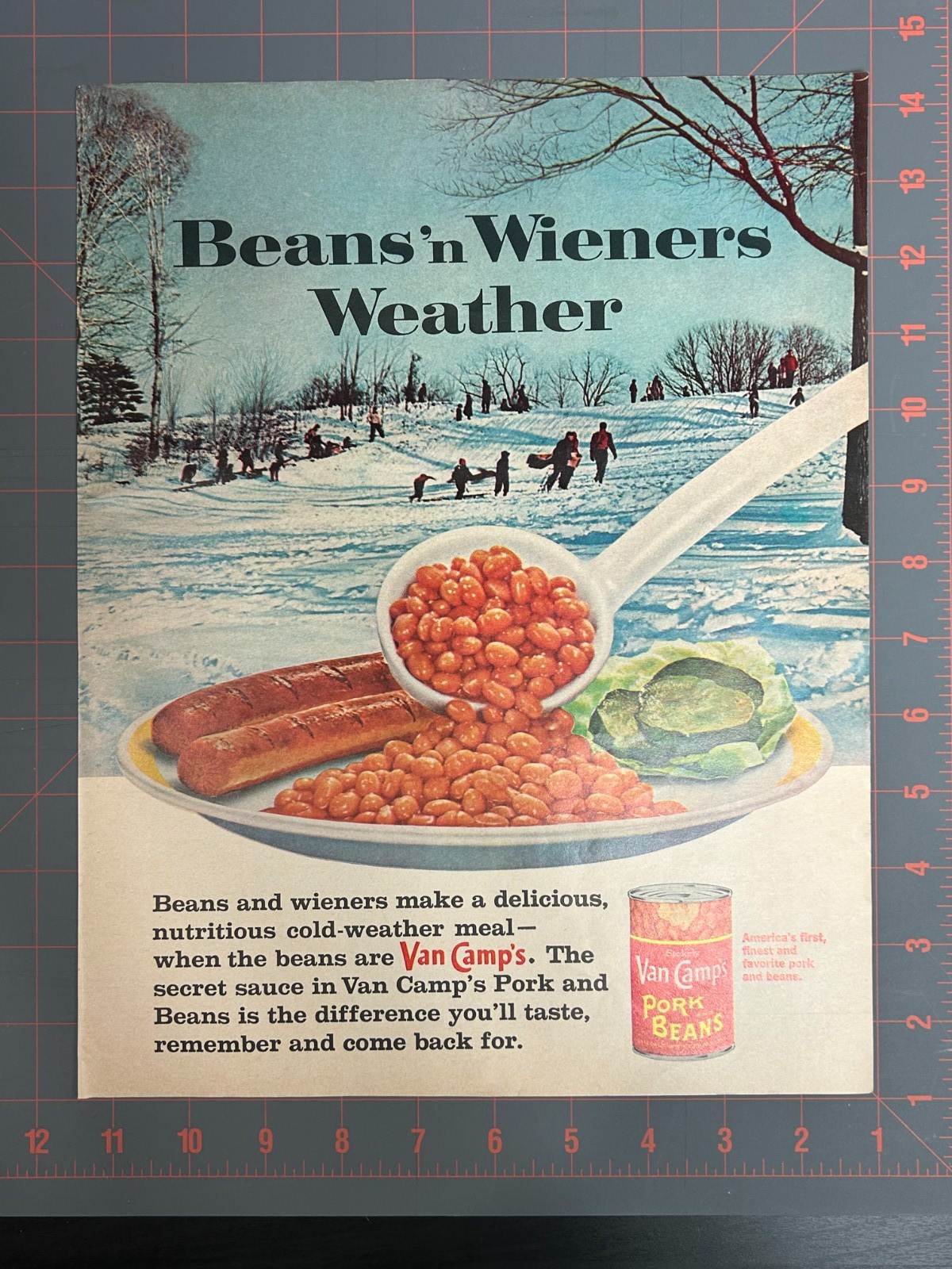 1964 Vintage Van Camp’s Pork And Beans Cold Weather Meal Wieners Print Ad O2