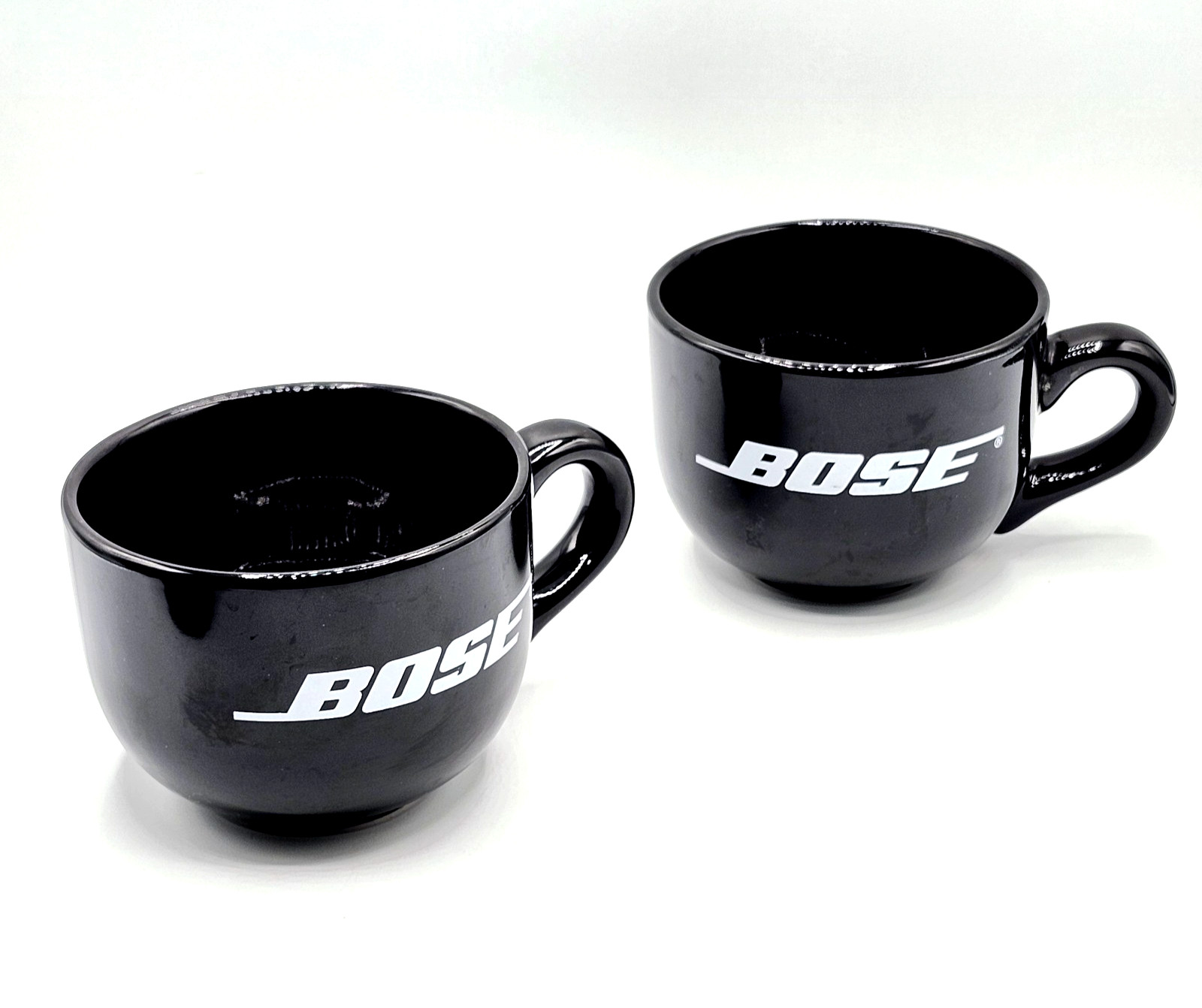 Lot Of 2 BOSE Black Coffee Mugs Soup Bowl Cappuccino 4.5” Promo Advertising Cups