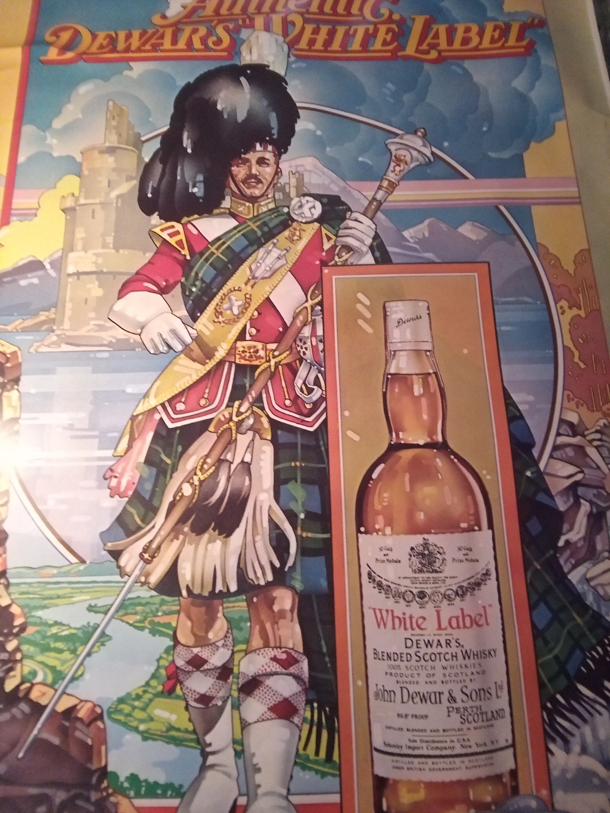 Rare 1960s Dewar’s Two Sided REVERSE Poster 5 1/2′ × 4′ by Graphic Art Int. Un.