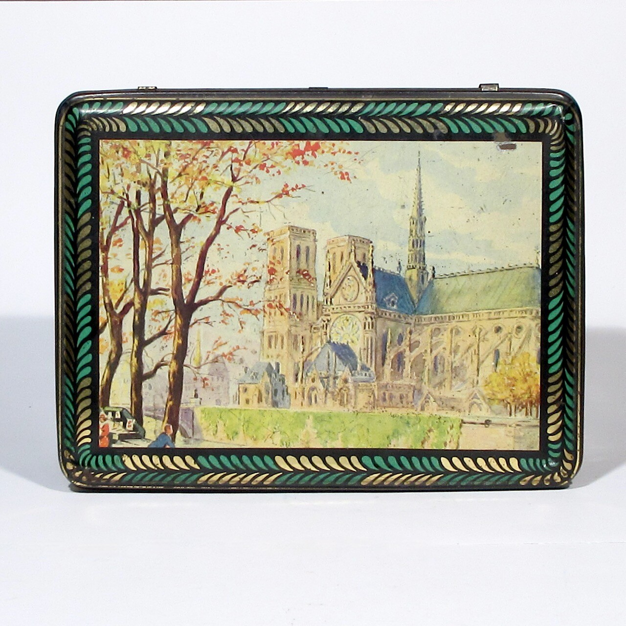 Vintage French Candy Tin Box Notre-Dame Cathedral Seine River Booksellers Paris