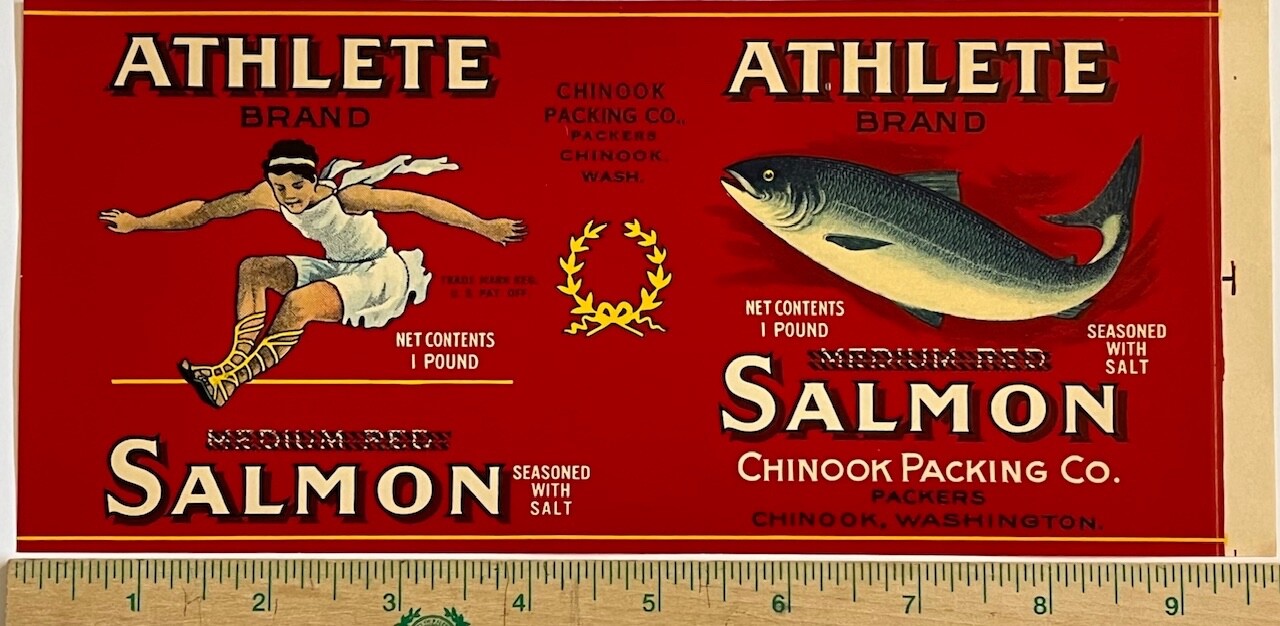 Athlete Brand Salmon Original Can Label Chinook Packing Co.