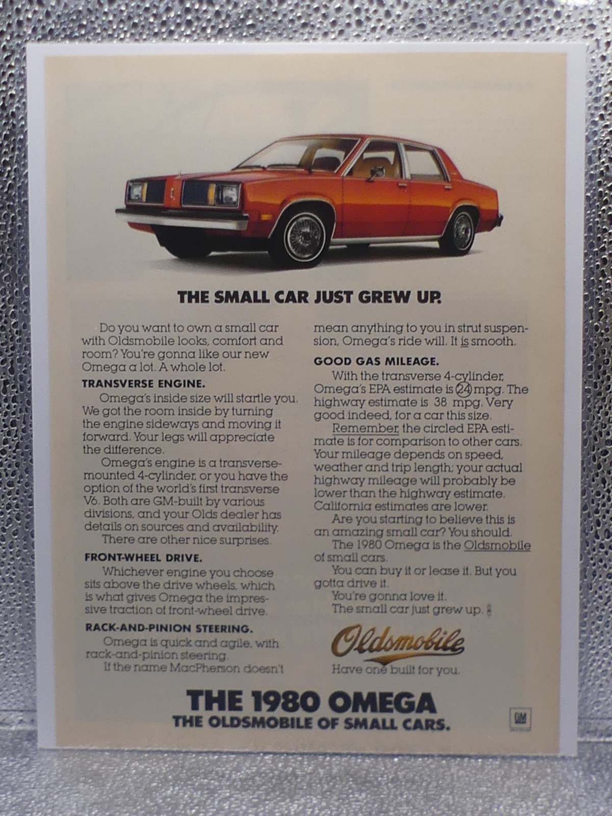 Vintage GM Oldsmobile Omega Small Automobile 1979 Print Advertising Full Page Ad