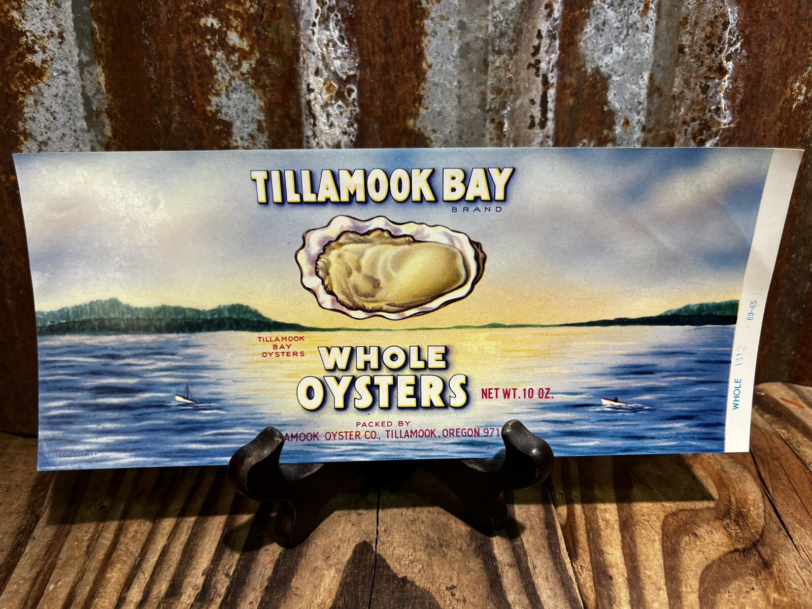 Vintage NOS Tillamook Bay Whole Oysters 10 oz Can Label Beautiful Artwork Advert