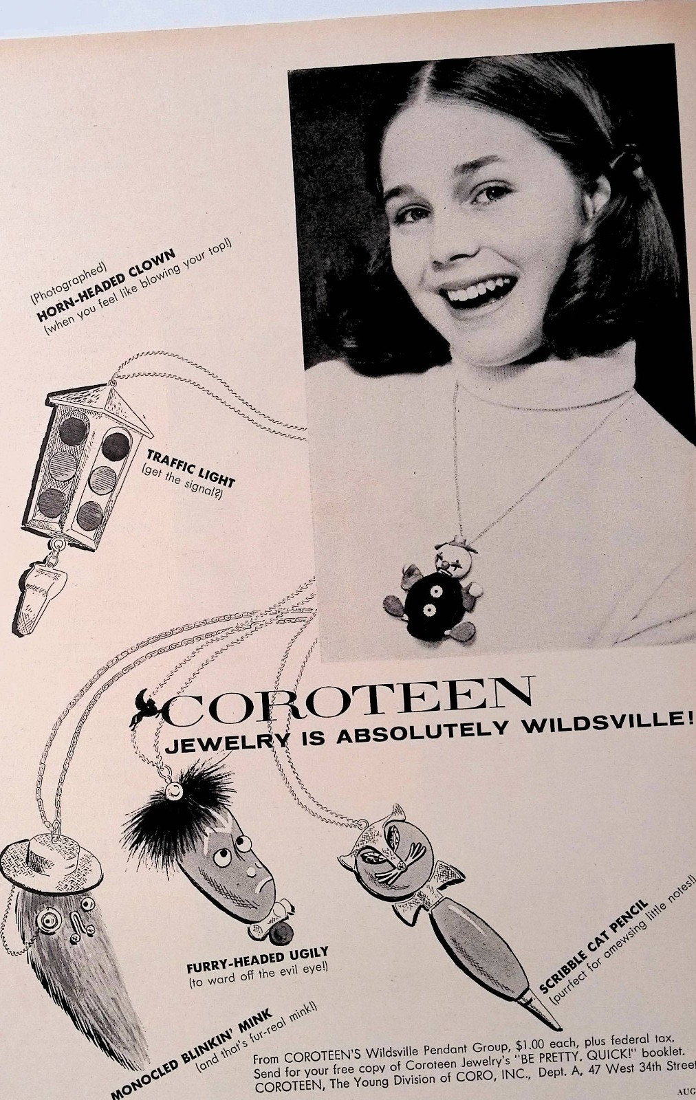 1964 Coroteen Jewelry is Wildsville Girls Fashion Print Ad American Girl Aug