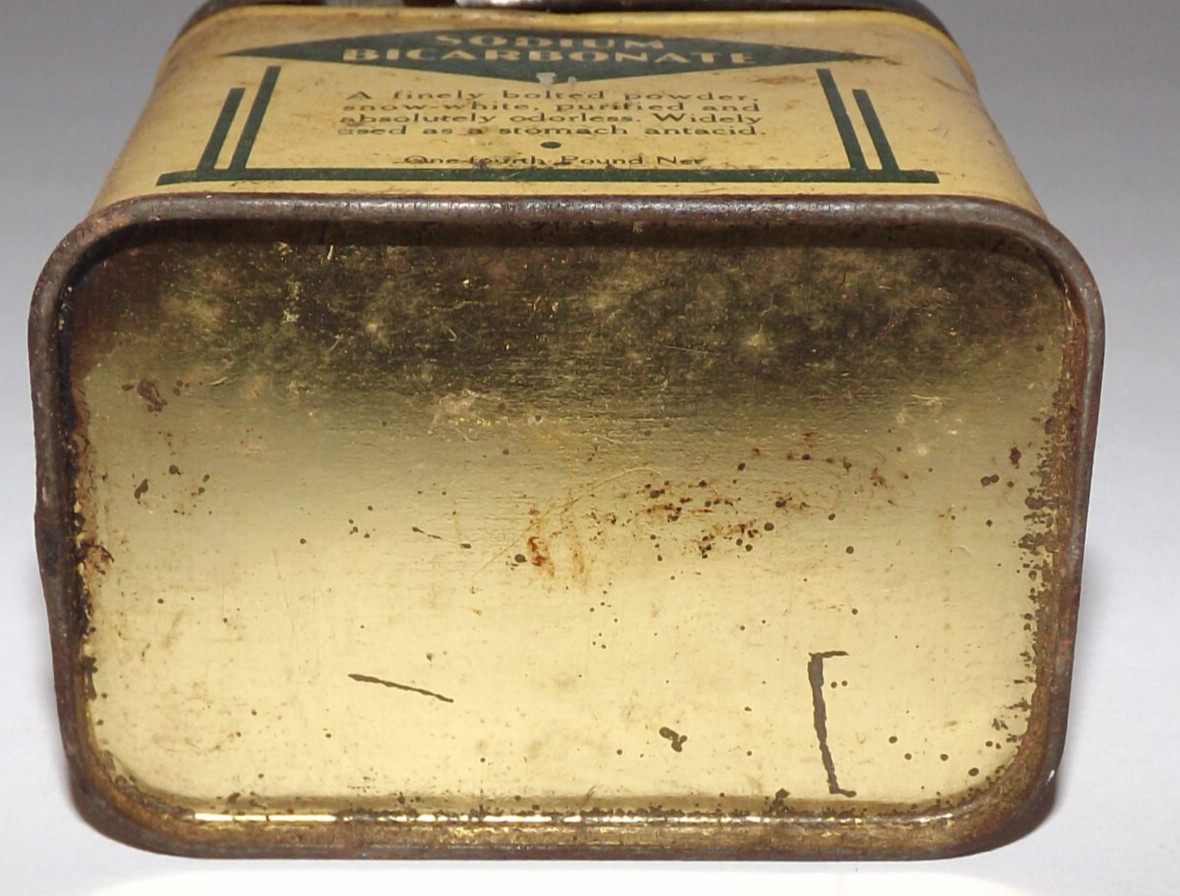 Vtg Walgreen Co. Sodium Bicarbonate Advertising Tin Beige Green One Fourth Pound