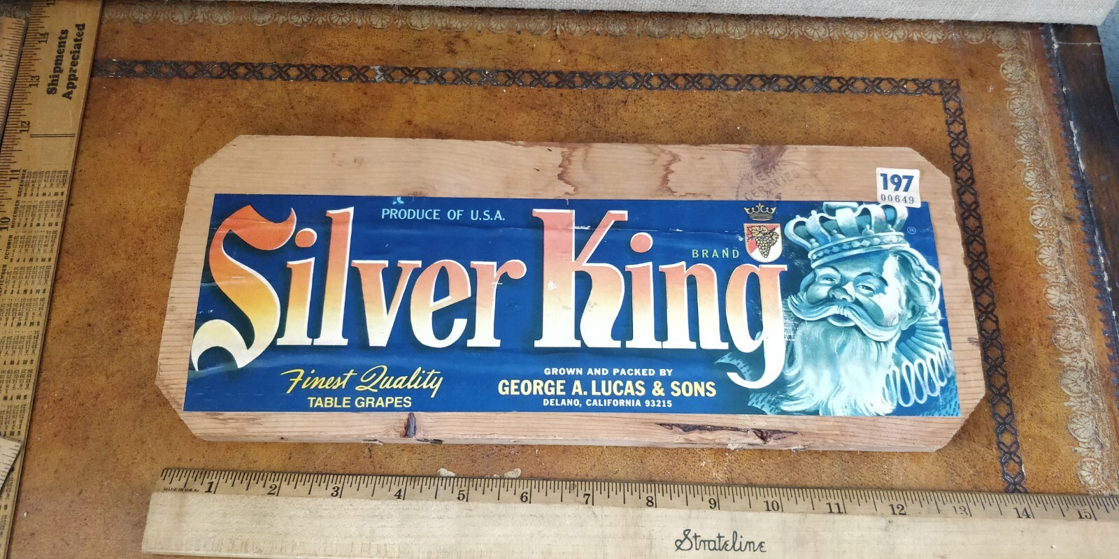Original Genuine Fruit Crate Label on WOOD – Silver King – California 1960s