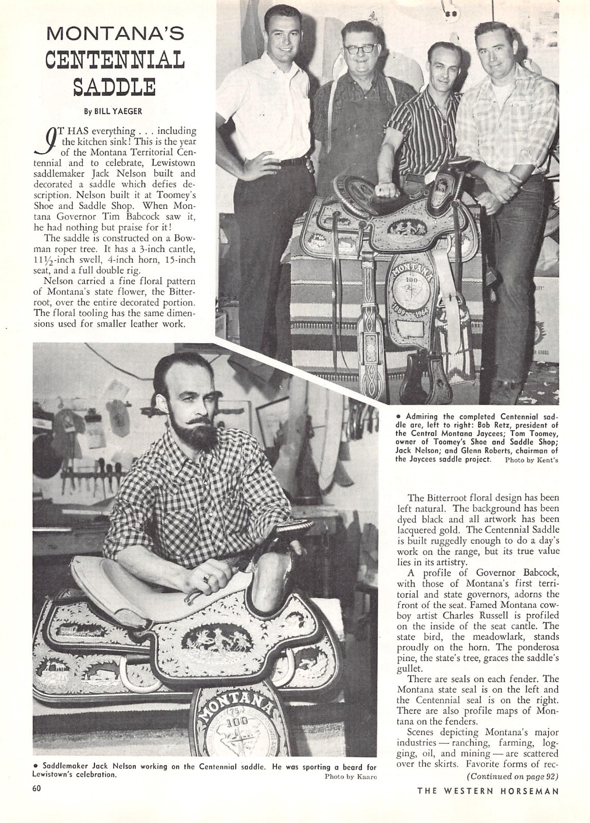 Jack Nelson Montana Centennial Saddle Bob Retz Tom Toomey’s Shoe Vtg Mag Article