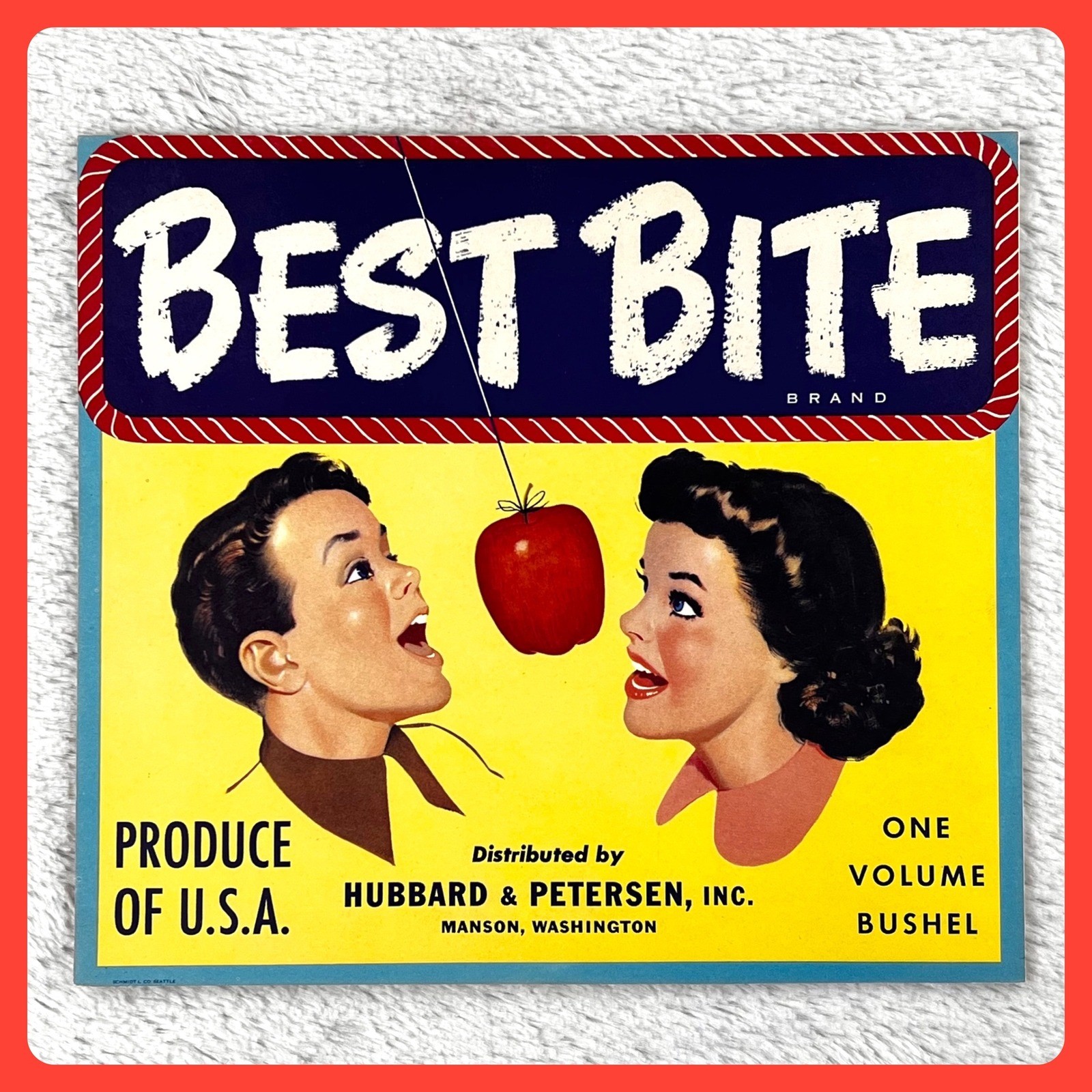 1950s Best Bite Brand Vintage Fruit Crate Label 9″ Cardboard Advertising Sign
