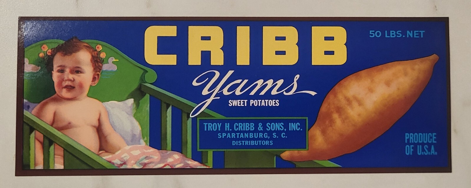LABEL Cribb Yams Sweet Potatoes Spartanburg North Carolina Baby