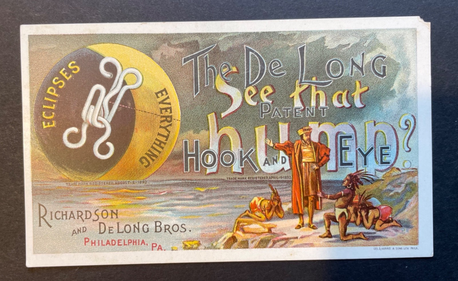 Chicago 1893 World Fair Trade Card for DeLong Hook & Eye Philadelphia Victorian