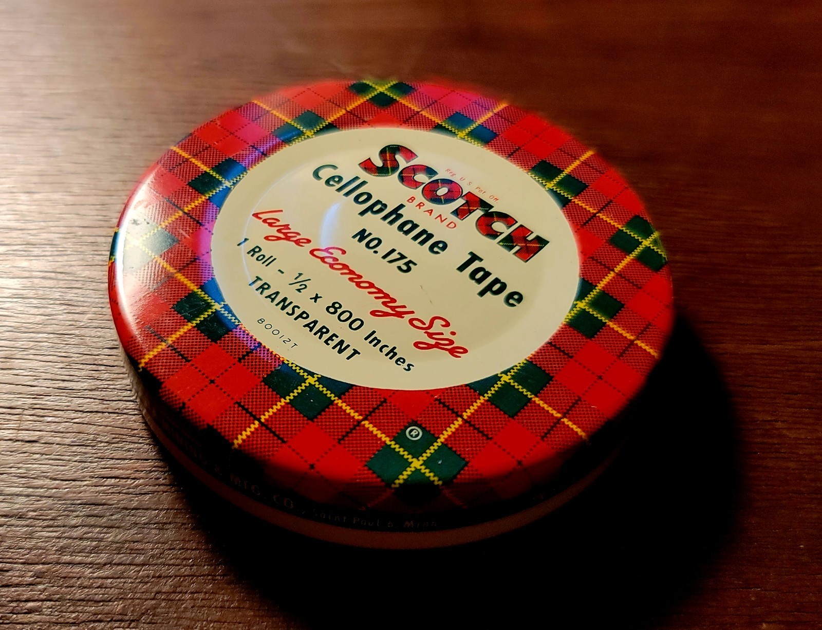 Vintage 1950’s Scotch Brand No. 175 Cellophane Tape Tin “Large Economy Size”