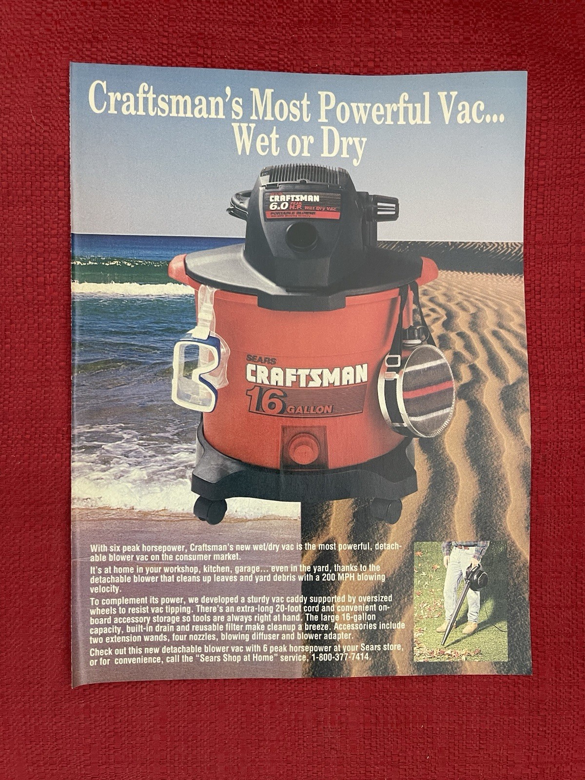 Vintage 1995 Print Ad Craftsman 16 Gallon Shop Vac Wet Dry Advertisement