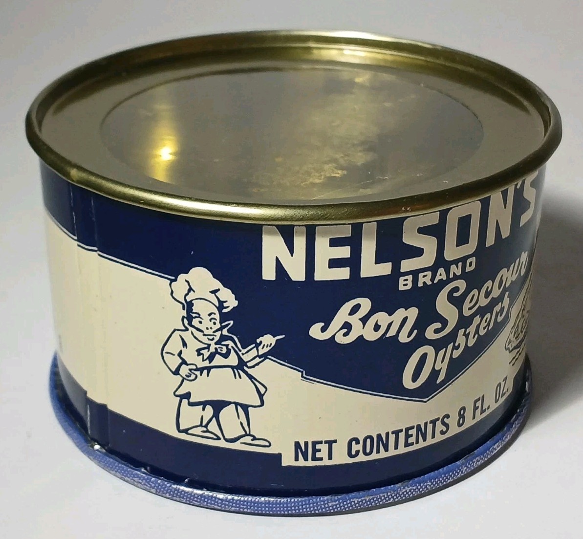 New 1960s Vintage Oyster Can Graphic Tin Can Lid Chef Graphic Bon Secour Alabama