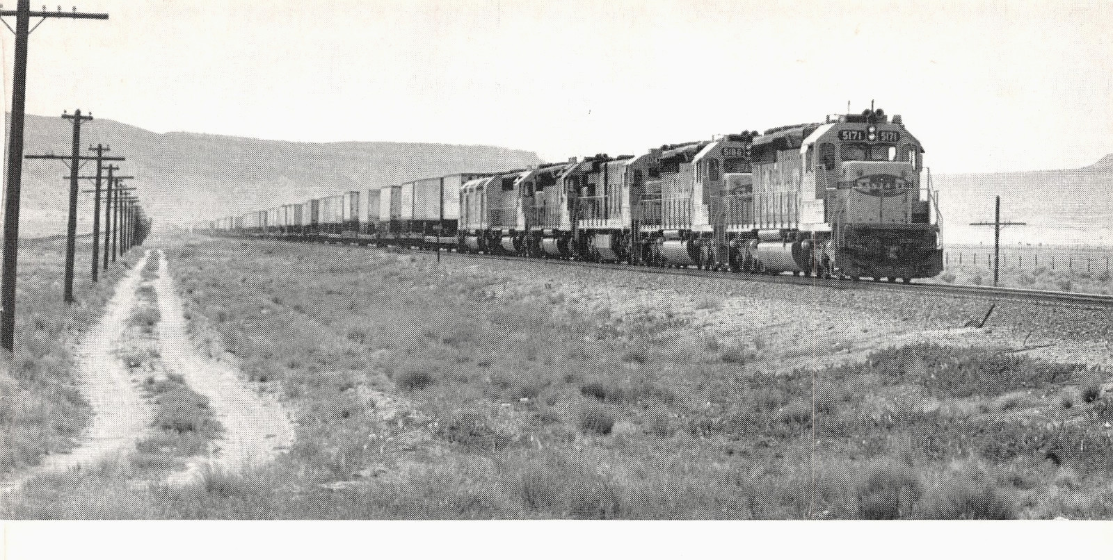 Santa Fe GP50 GP40X Freight Train Desert Landscape Abo Canyon Vtg Magazine Image