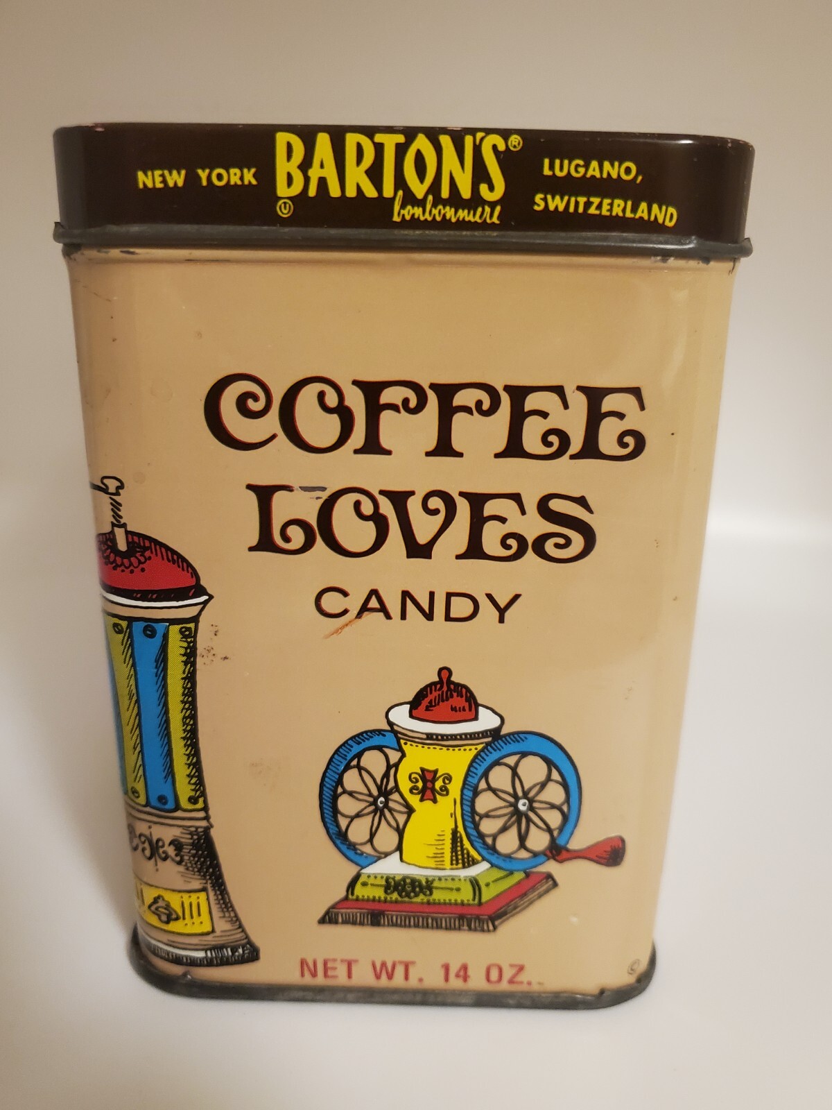 Vtg BARTON’S COFFEE LOVES Candy BONBONNIERE TIN CAN Brooklyn New York.Good cond