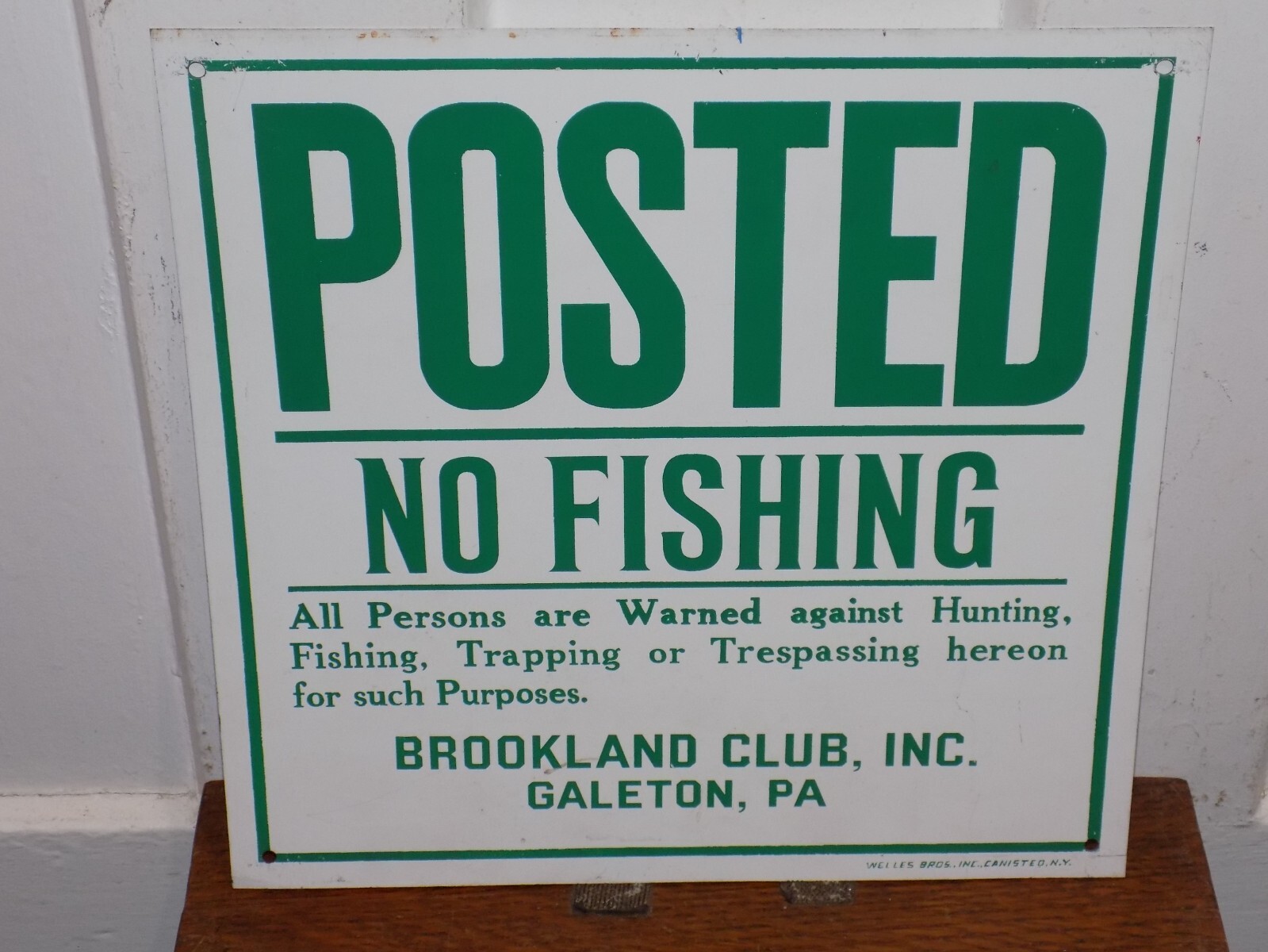 Vintage Posted No Fishing Brookland Club Galeton, PA Metal Sign