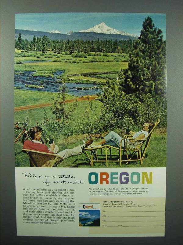 1963 Oregon Tourism Ad – Relax in a State of Excitement