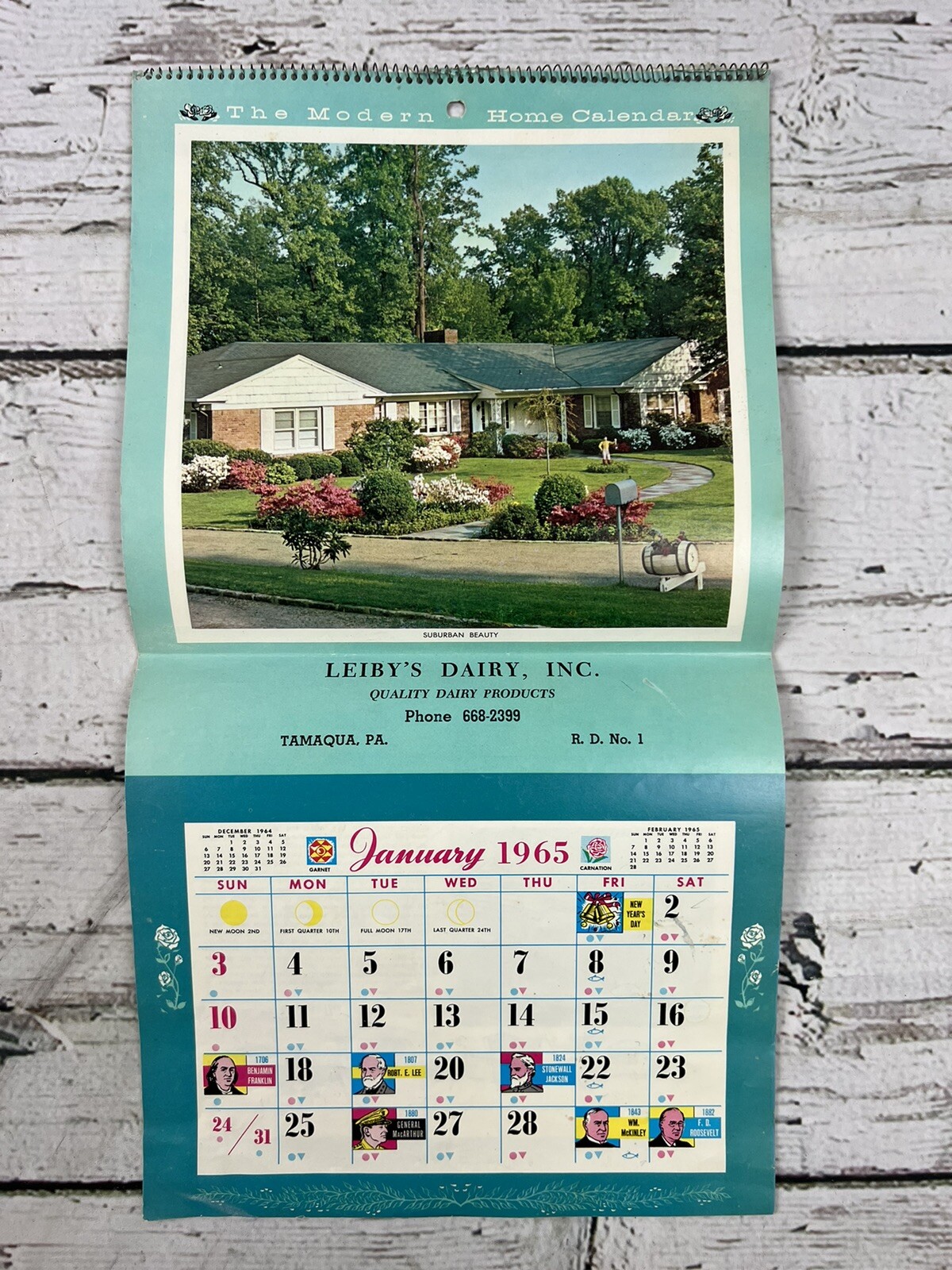 Leiby’s Dairy Tamaqua PA 1965 Quality Dairy Products Advertising Calendar Sign