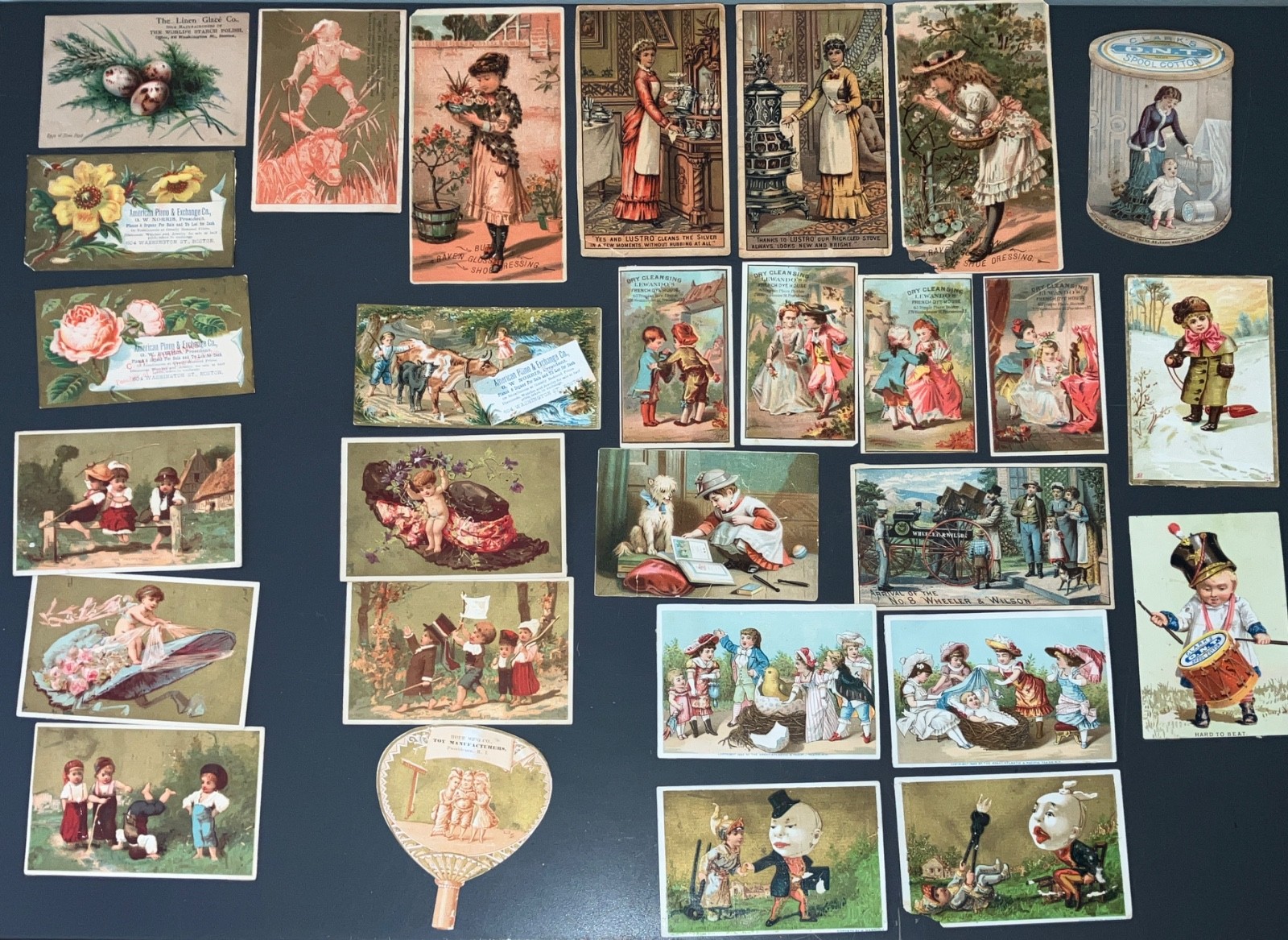 Lot of 28 Victorian Trade Cards – 1880s Advertising Ephemera – Chromolithographs