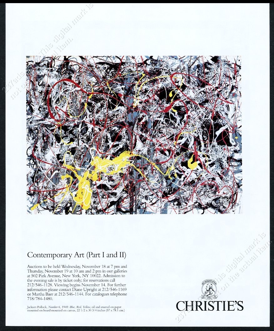 1992 Jackson Pollock Number 6 1948 painting Christie’s vintage print ad