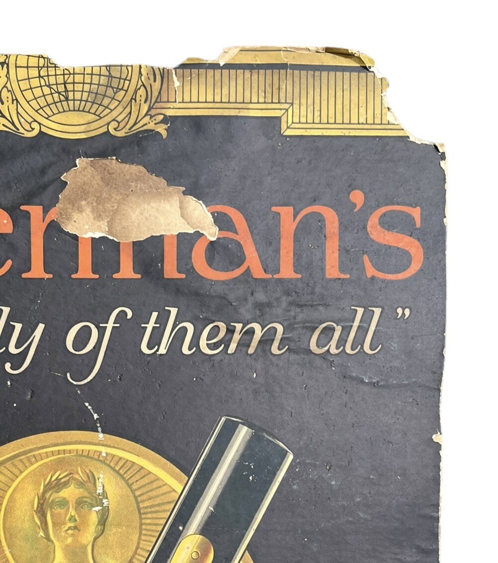 Antique Circa 1920’s Waterman’s Pen Daddy of Them All Advertising Sign Old Early