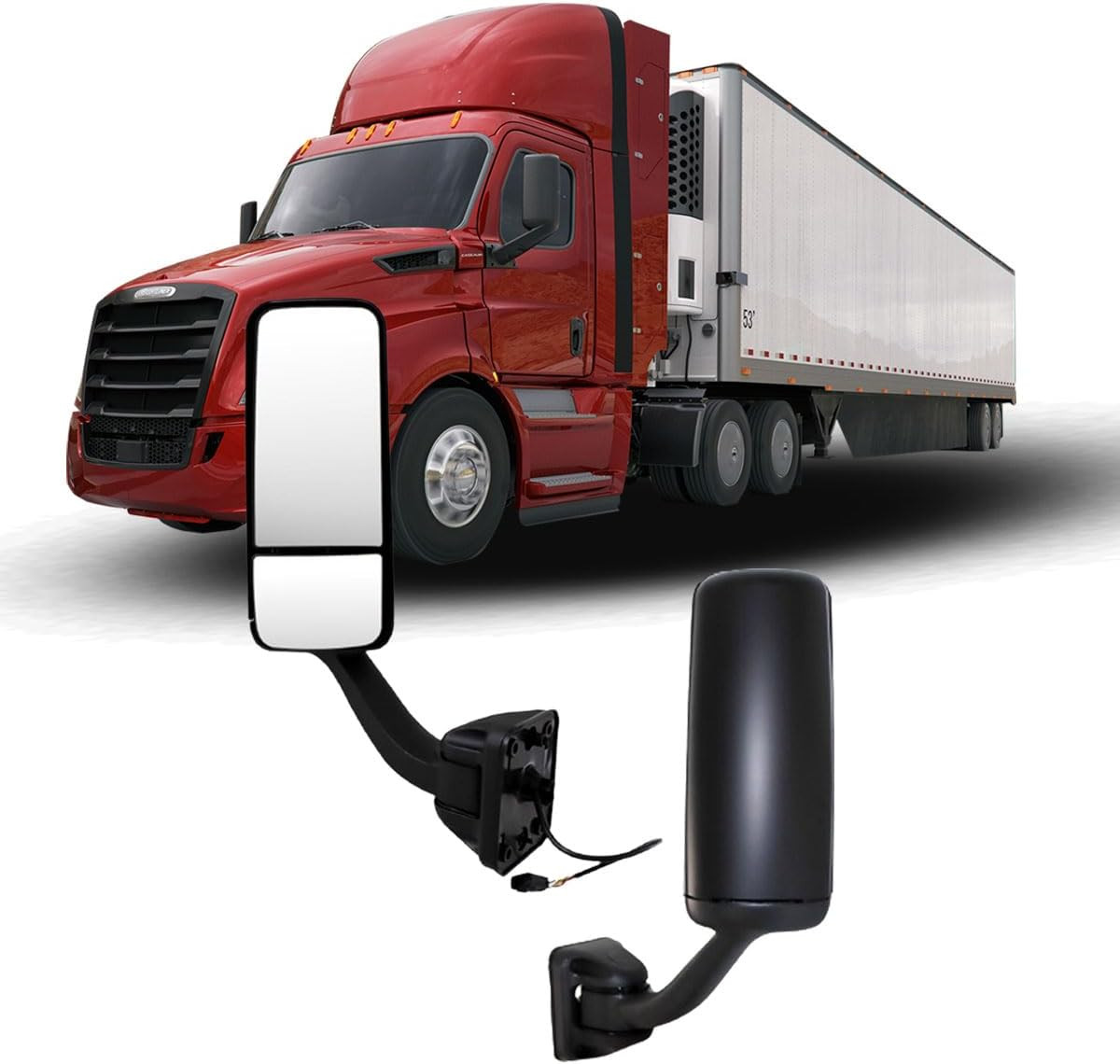 Door Mirror for FREIGHTLINER CASCADIA, Driver Side Black Heated & Motorized Door