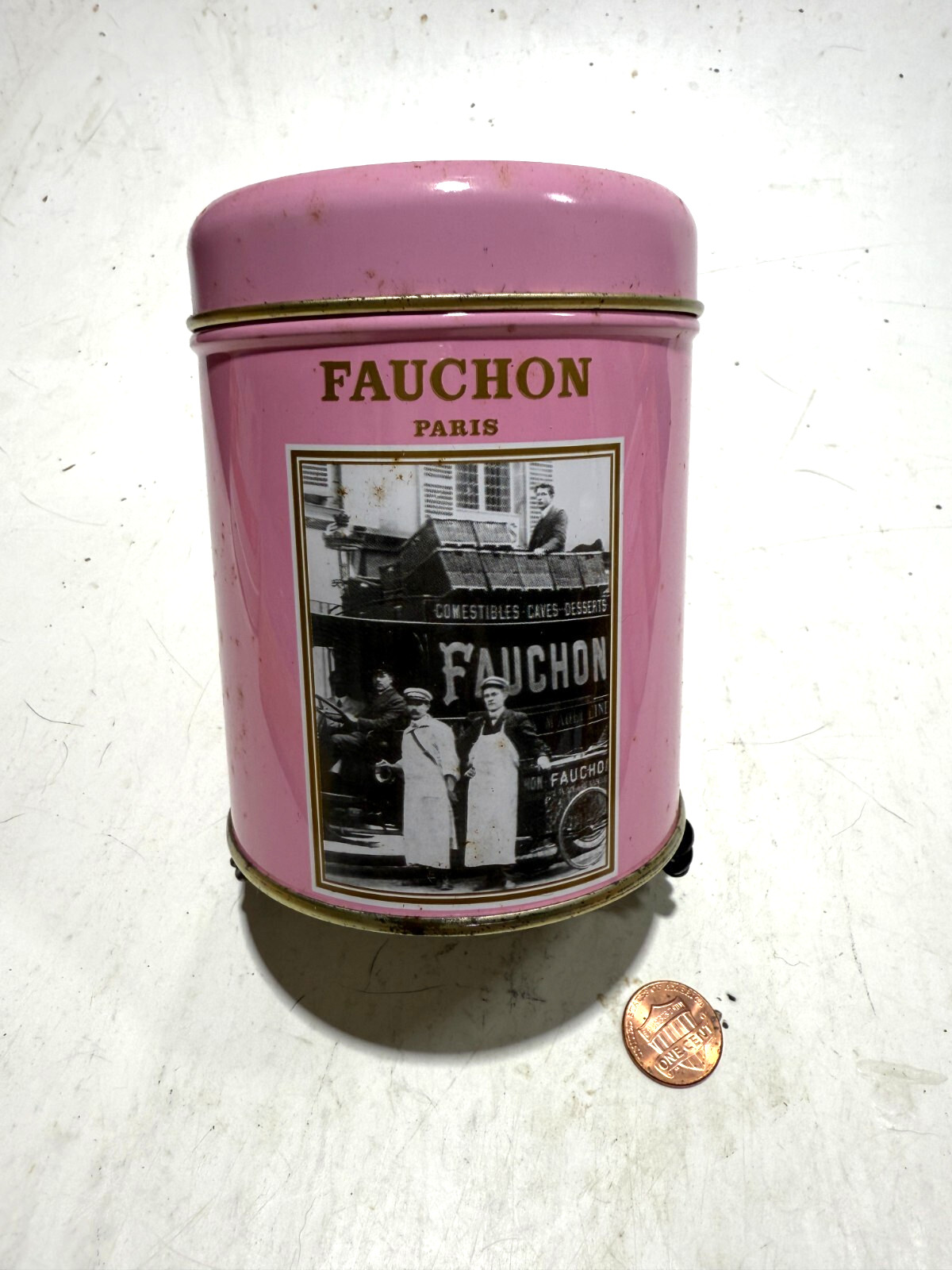 Fauchon Paris Metal Cookie Tin Box Vintage Pink