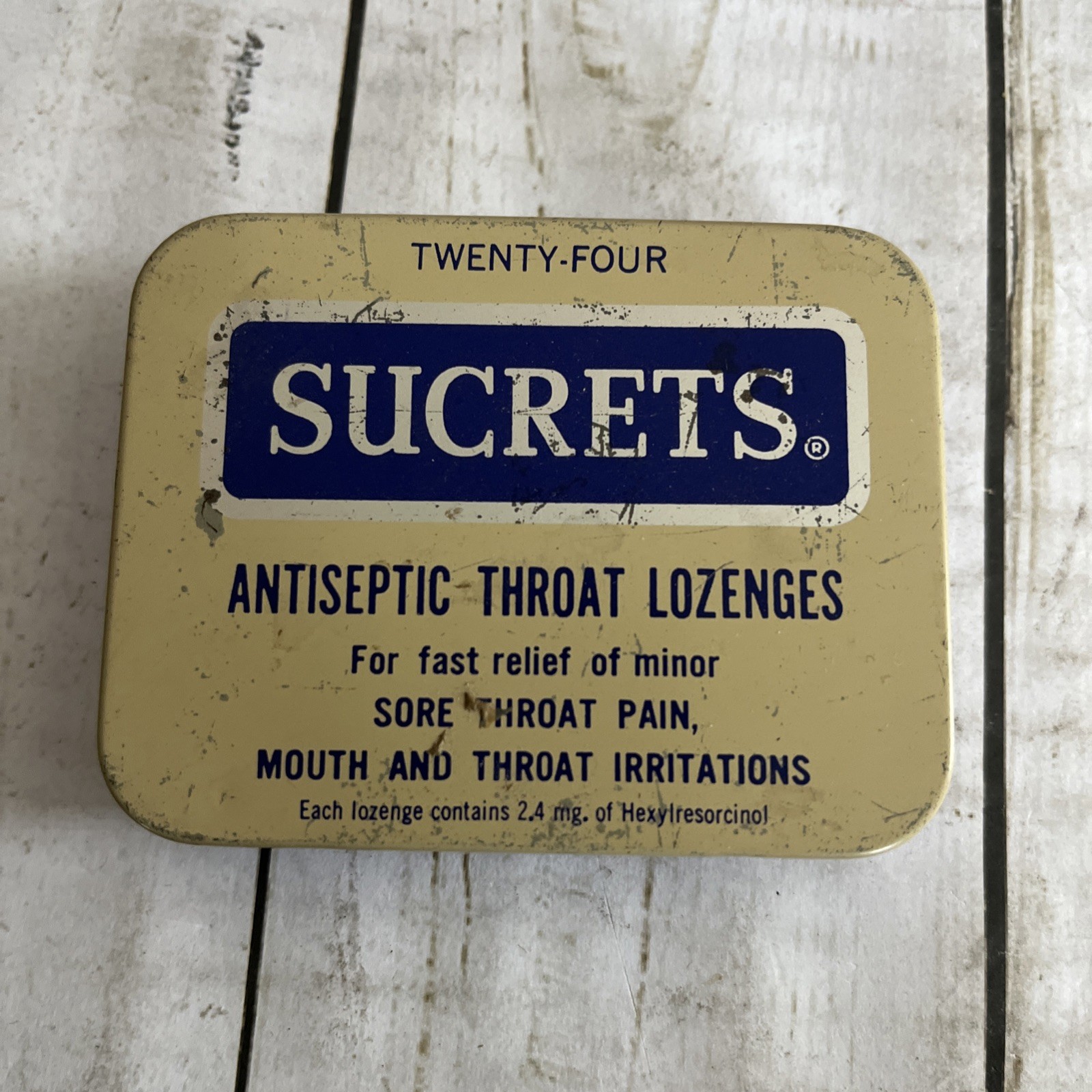 VINTAGE SUCRETS ANTISEPTIC THROAT LOZENGES TIN CAN ONLY FOR COLLECTION