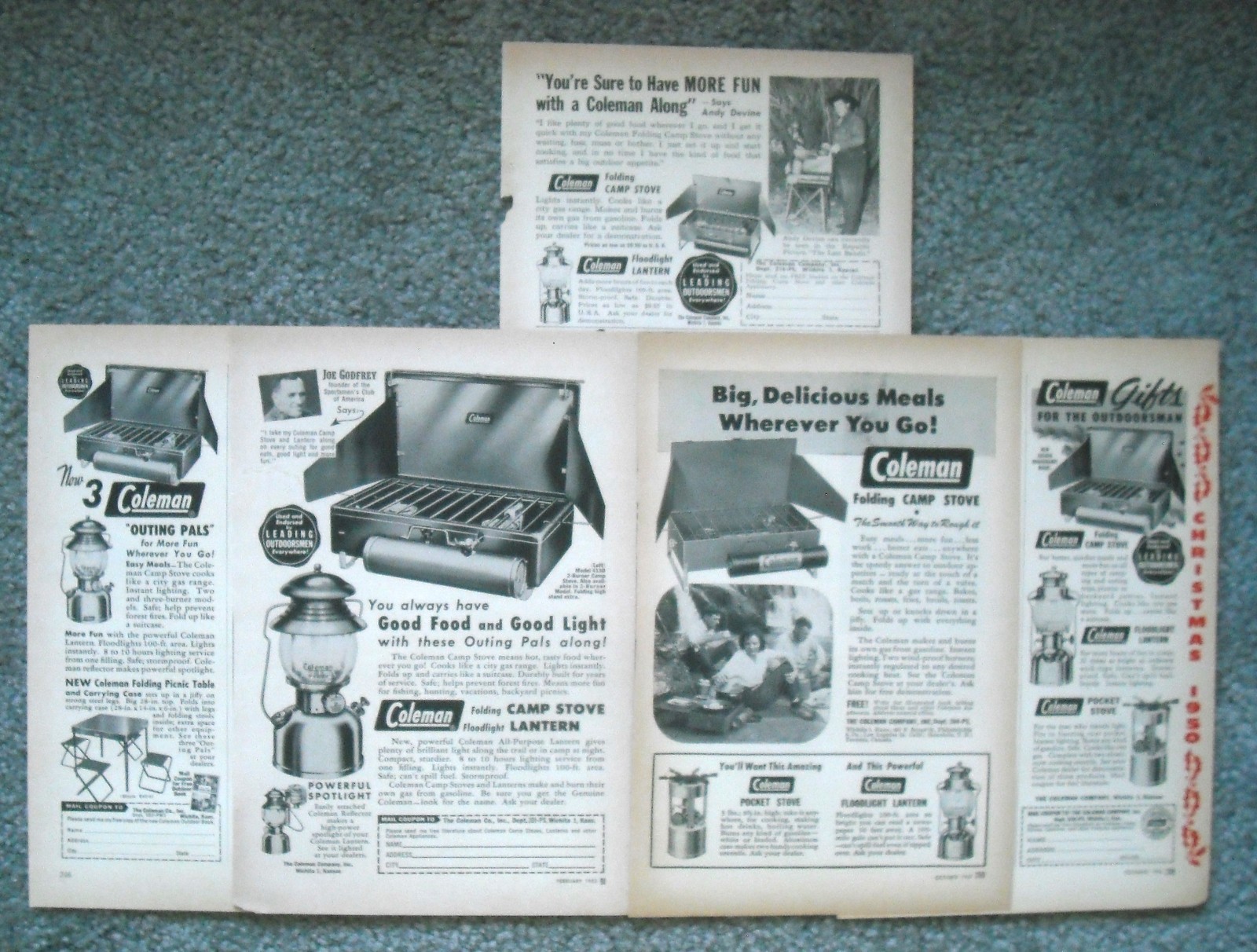 1940s 1950s Coleman Camp Stove Lantern 5 Vtg Print Ads Picnic Table Andy Devine
