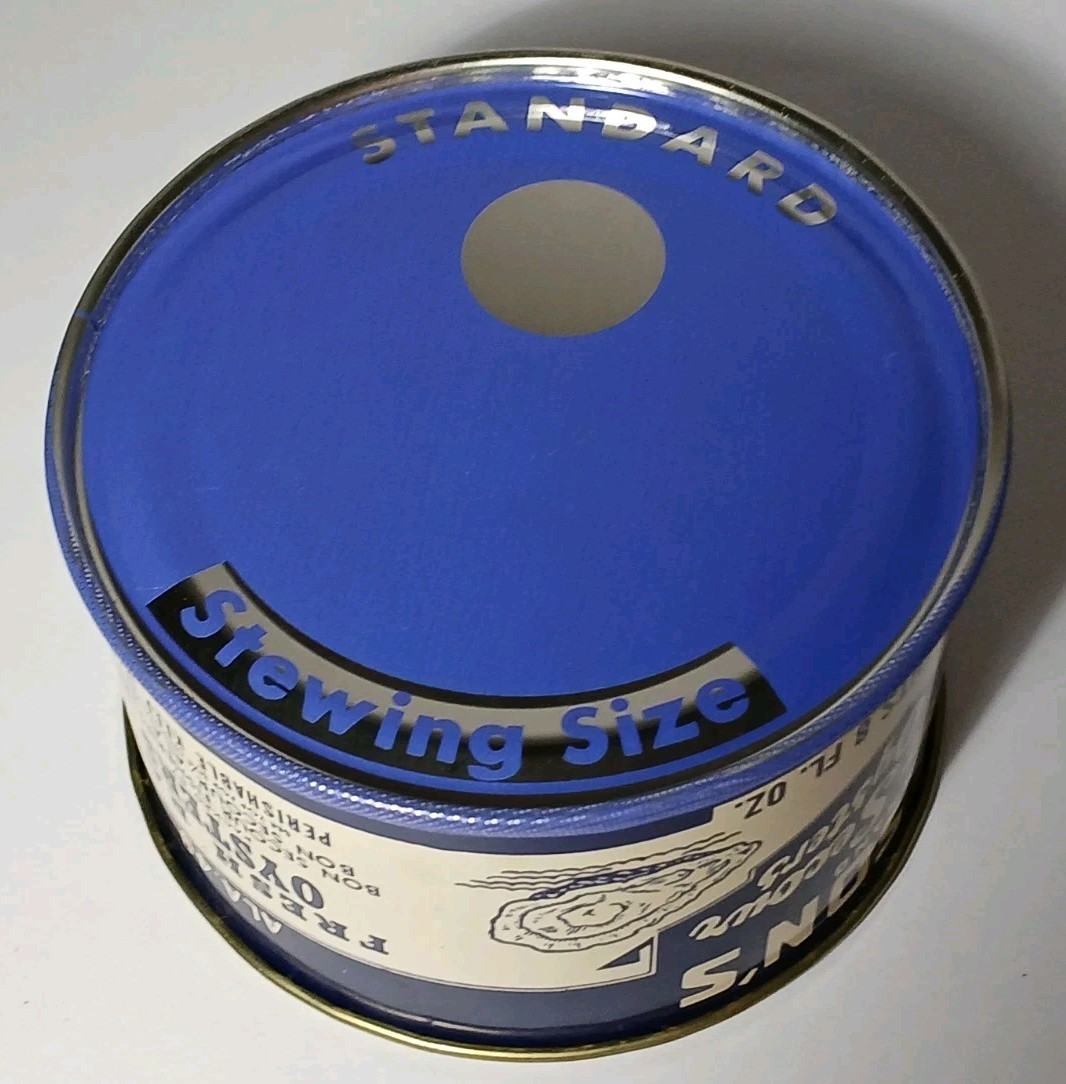 New 1960s Vintage Oyster Can Graphic Tin Can Lid Chef Graphic Bon Secour Alabama