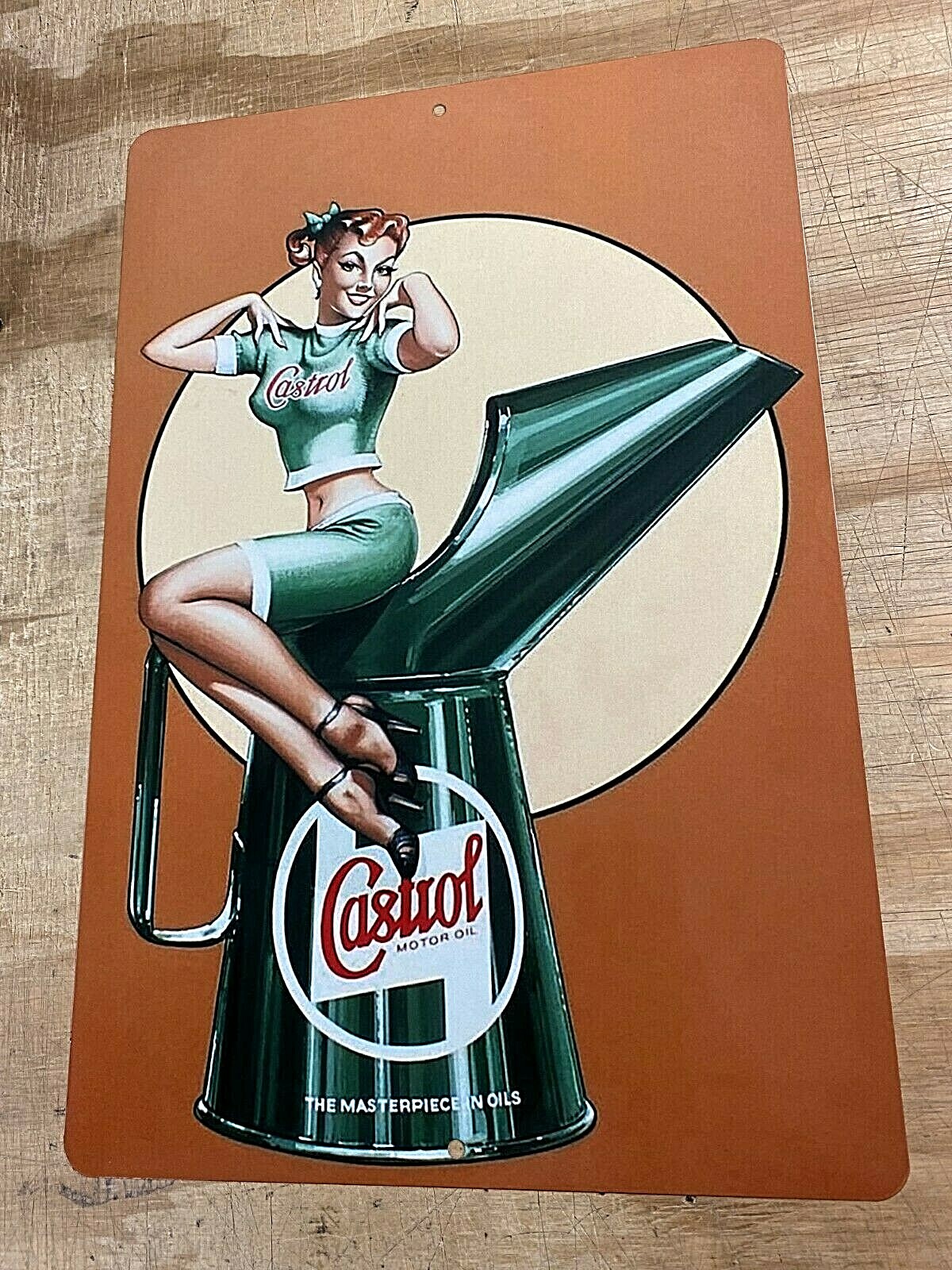 Castrol Oil Pin Up Aluminum Tin Sign 12″ x 18″