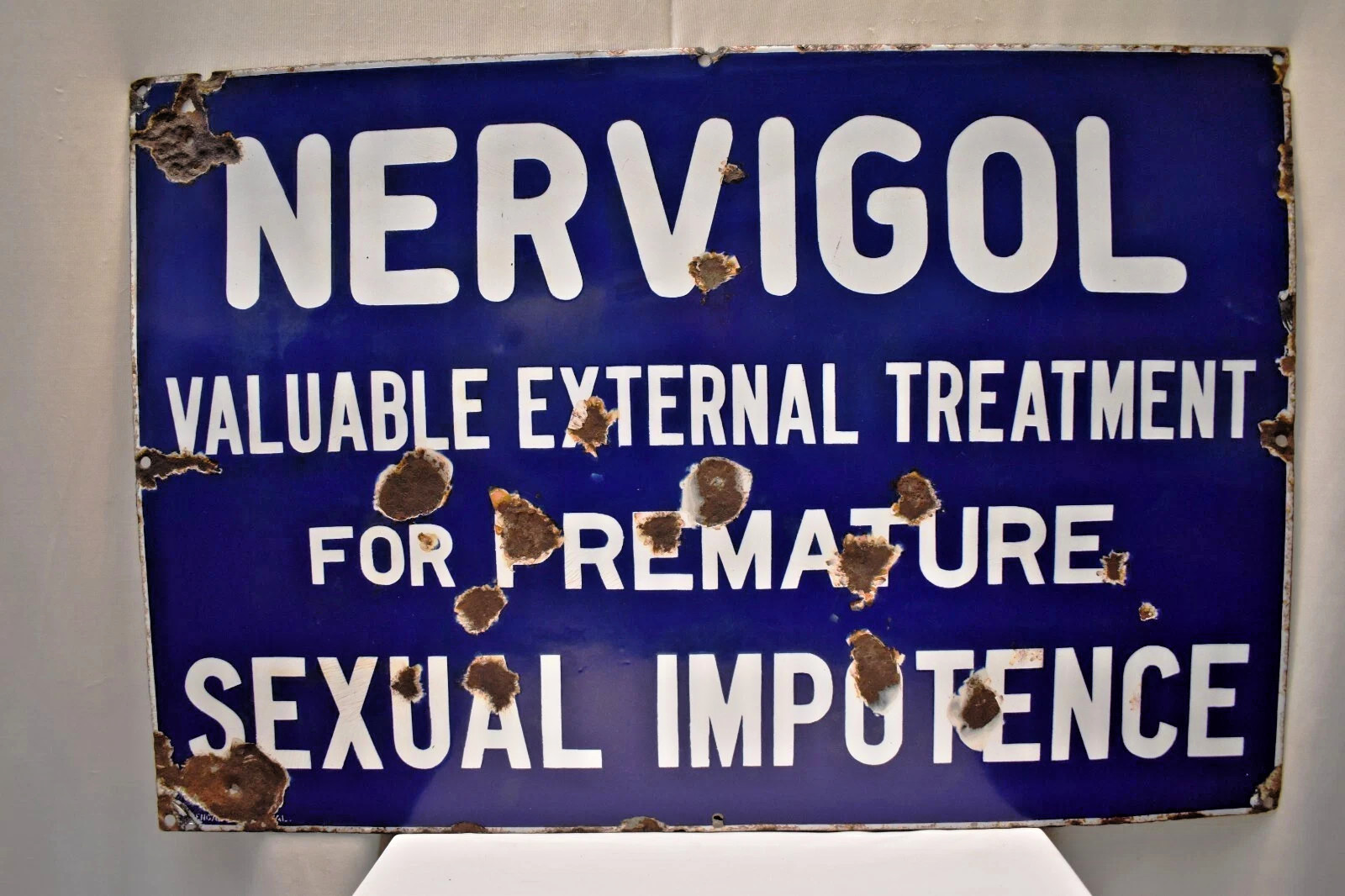 Vintage Nervigol Porcelain Enamel Advertising Sign Medical Remedy Impotenc 30×20