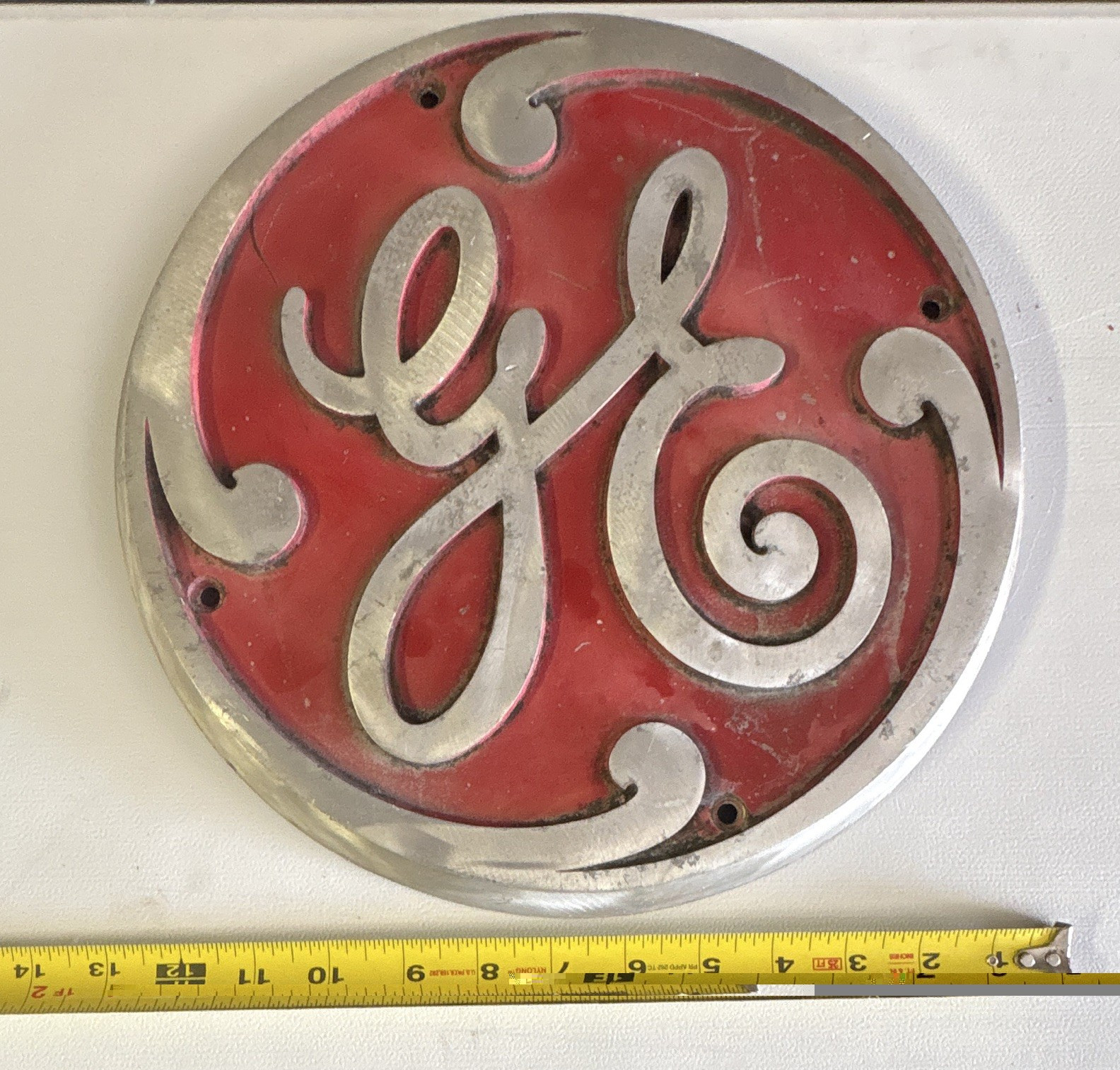 GE Vintage Original 1950 Red & Silver Round Metal Advertising Sign