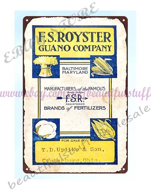 wall art poster 1916 F.S. Royster Guano Co Crop Farmer Fertilizer metal tin sign