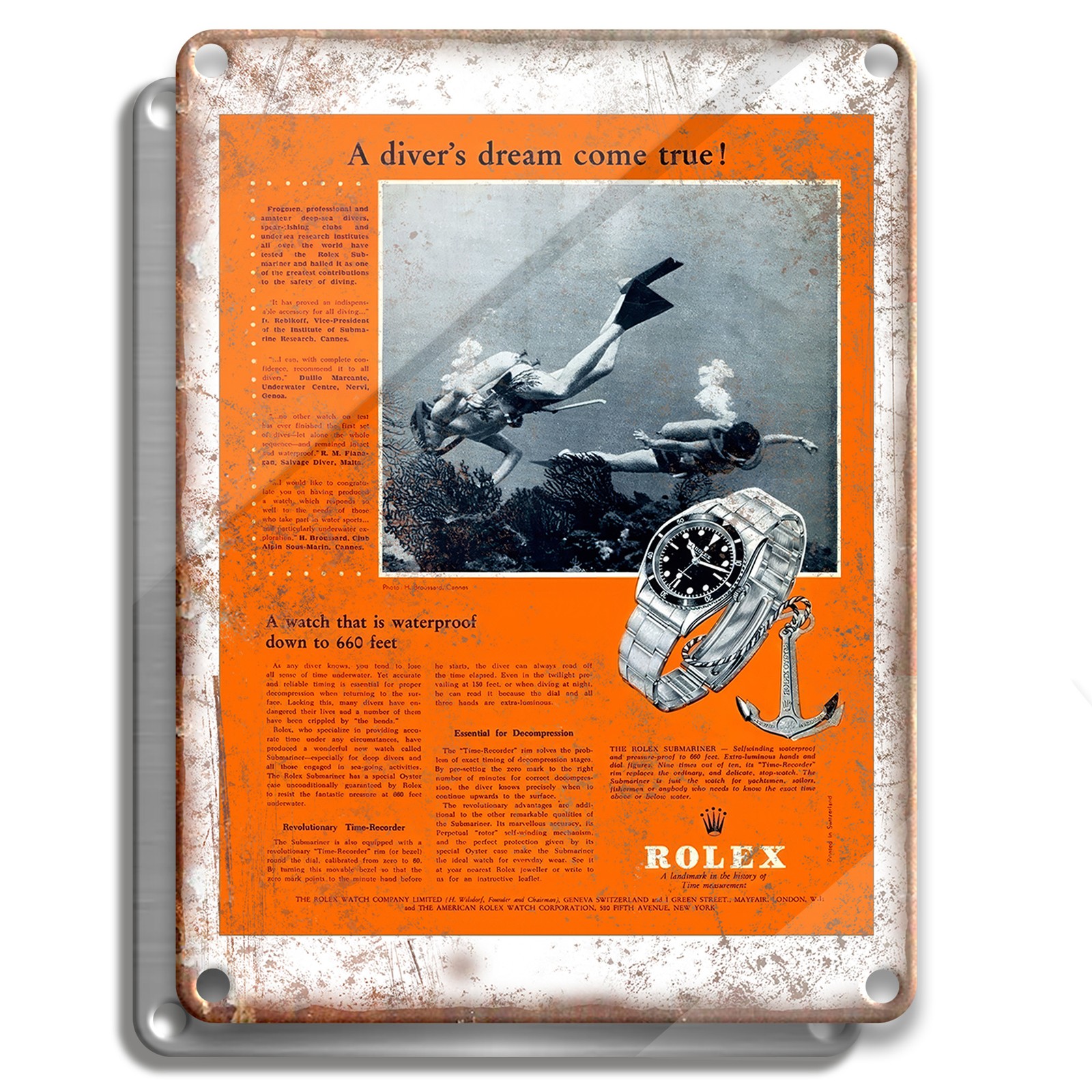 METAL SIGN – ROLEX SUBMARINER WATCH – VINTAGE AD RETRO WALL DÉCOR