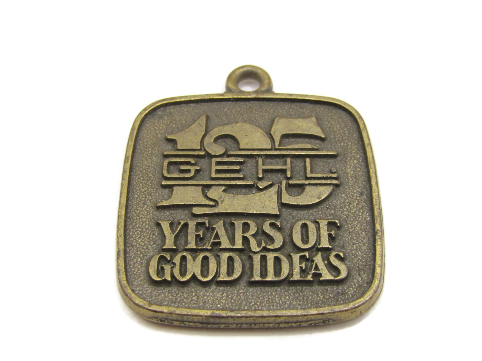 Vintage 1984 Gehl 125th Anniversary Keychain Fob Brass Tone Metal Promo Charm