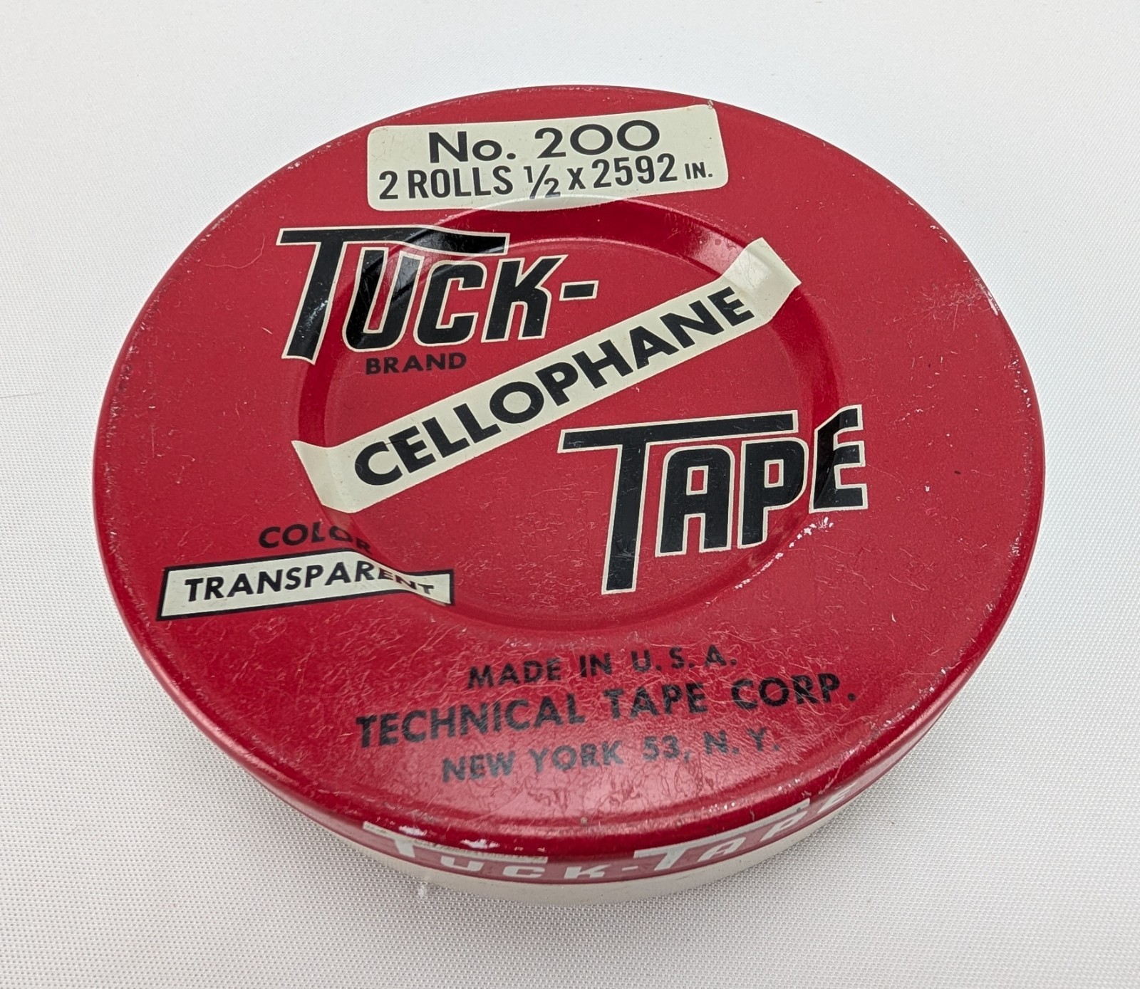 Vintage Tuck Brand Cellophane Tape Metal Tin Empty No 200 Retro Collectible