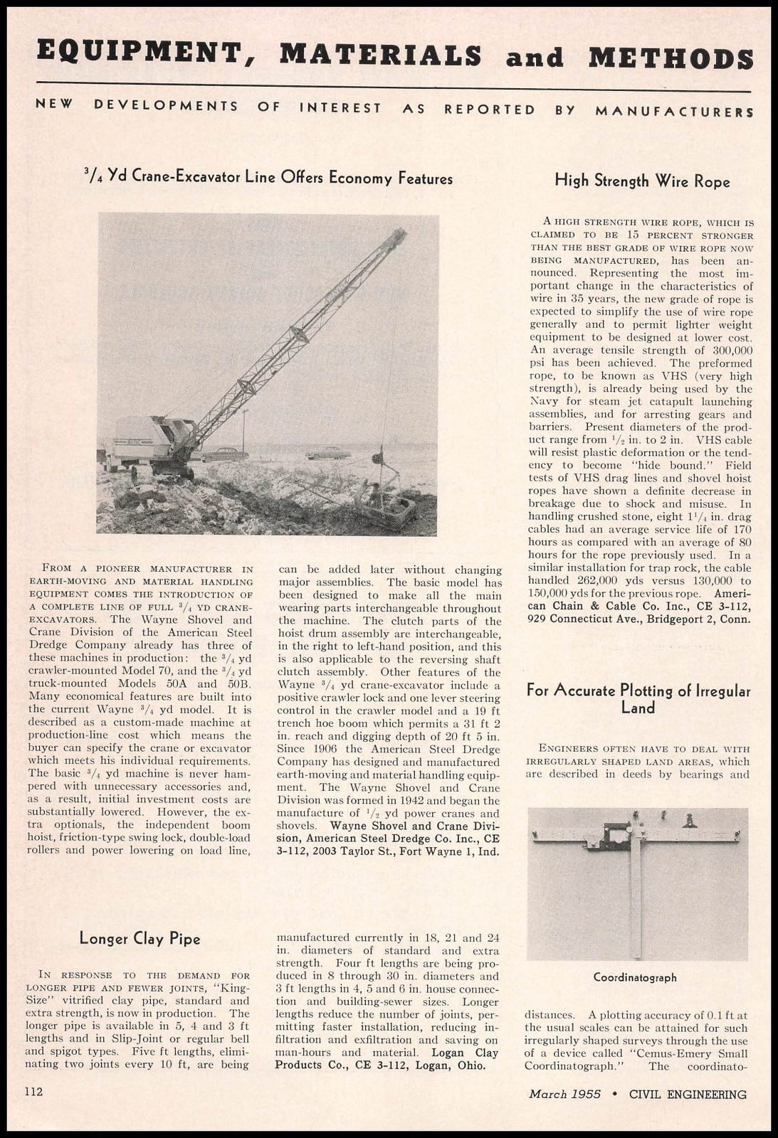 1955 American Steel Dredge Fort Wayne Indiana Work Photo Crane Article Print Ad