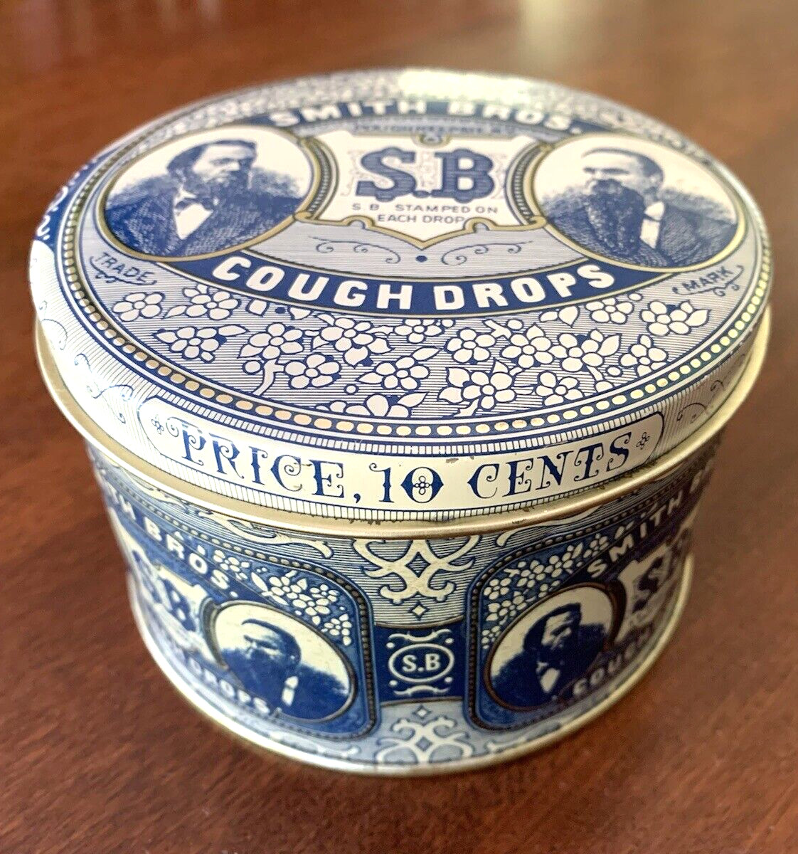SMITH BROS. COUGH DROPS Round TIN Canister ~ Bristol Ware USA