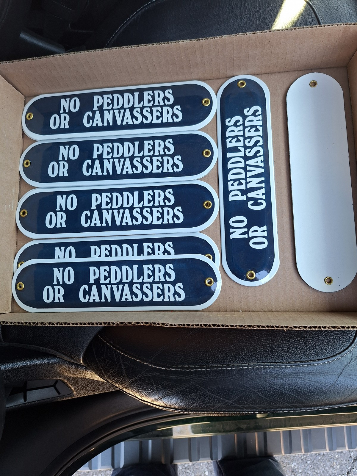NOS Blue Porcelain “NO Peddlers OR CANVASSERS” Sign