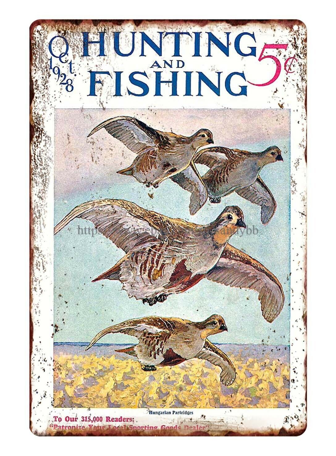 living room Hunting and Fishing 1928 hungarian partridge huns metal tin sign