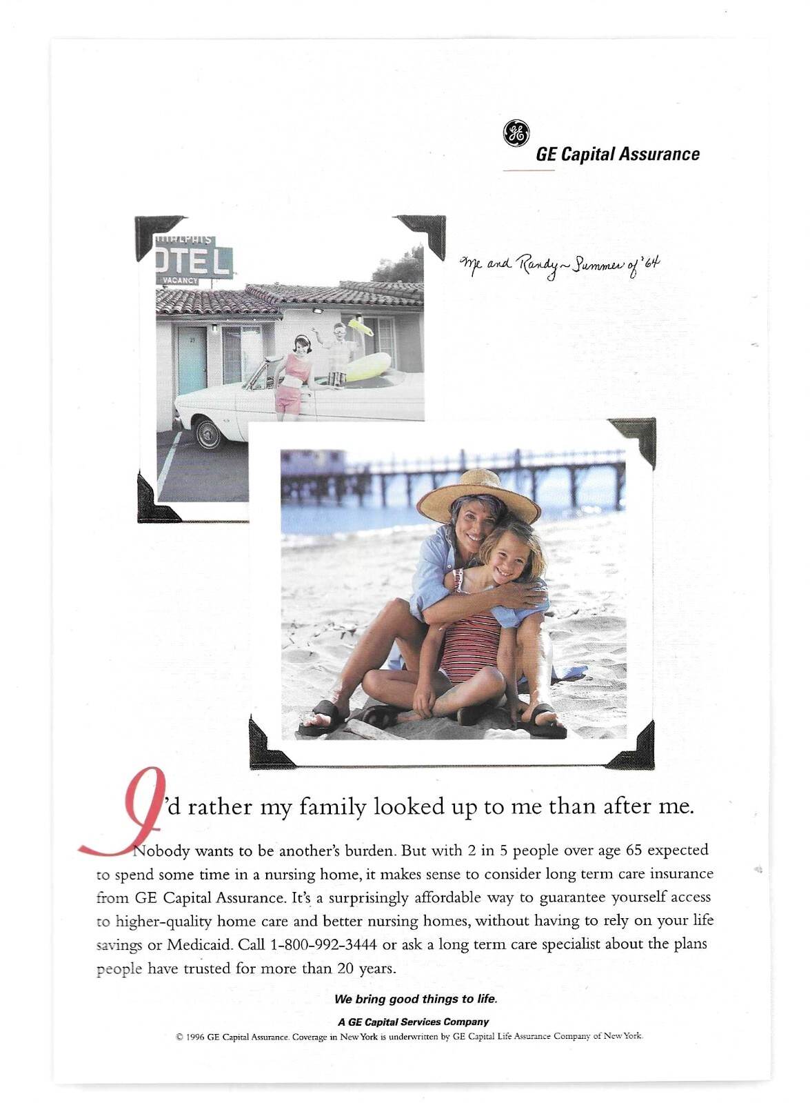 General Electric GE Capital Assurance Long Term Care Insurance 1996 Vintage Ad
