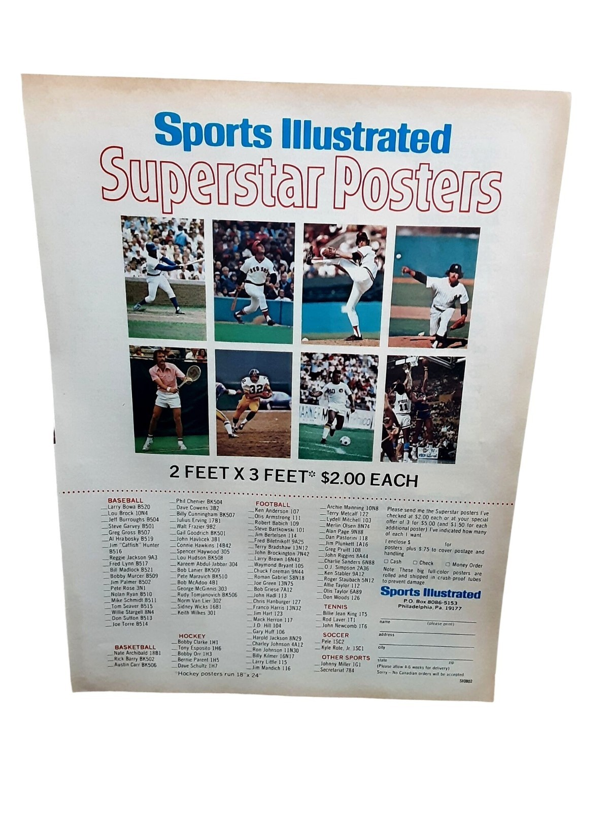 Vintage 1976 Sports Illustrated Poster Ad Yastrzemski Pele Franco Harris